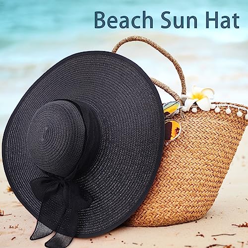 Dreshow Women Wide Brim Bow Straw Hat Floppy Foldable Beach Sun Hat Roll Up Cap Upf 50+ #TOP2