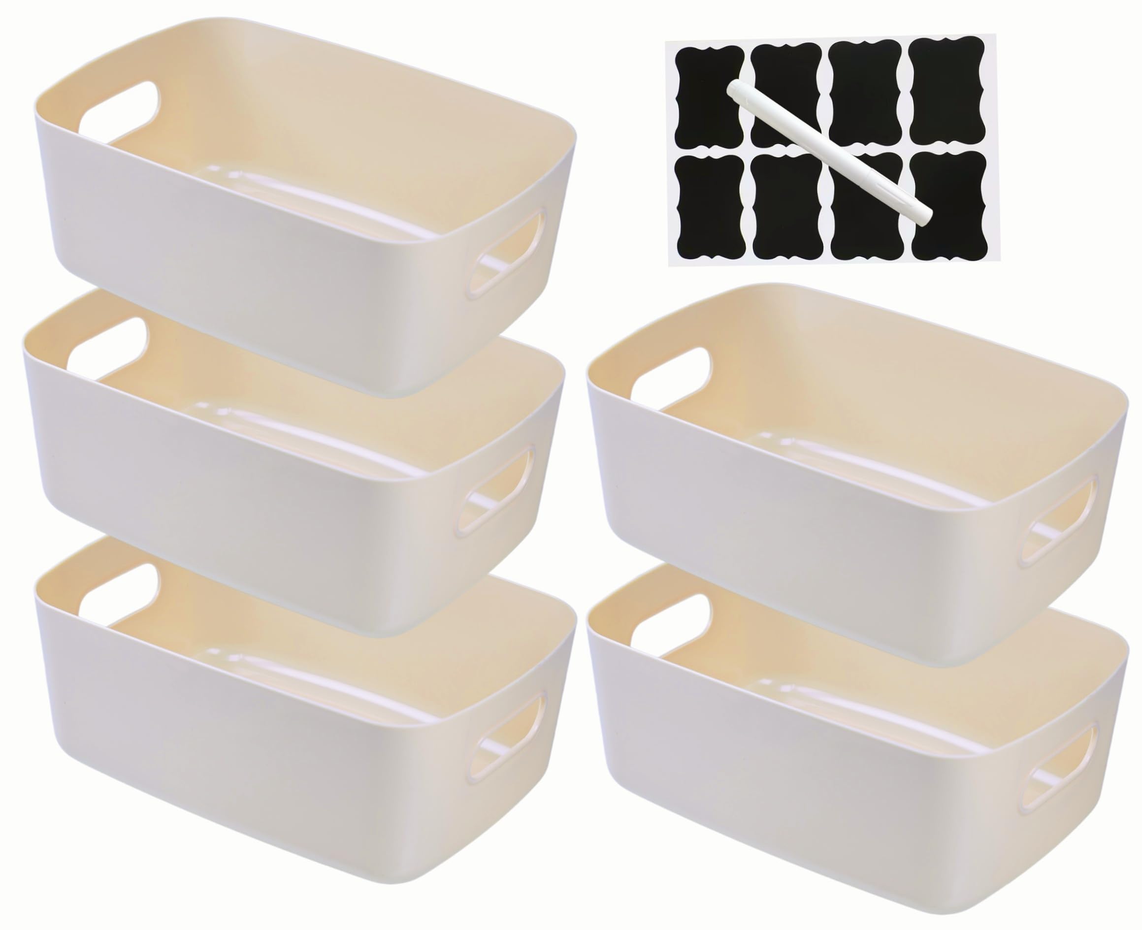 Paniers de rangement cuisine et salle de bain lot de 5 bacs avec poignées pour étagère beige