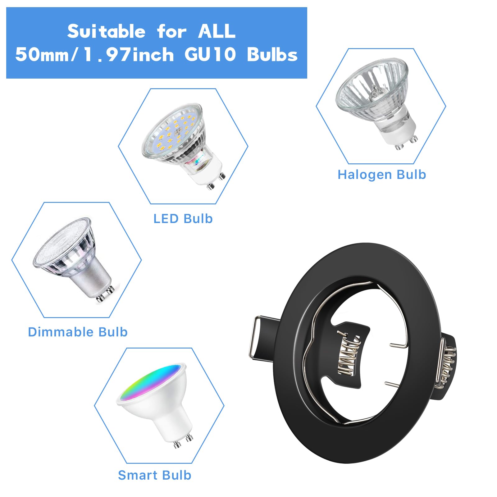 Tofisr LED Recessed Ceiling Light Mounting Frame Round Black Spotlight Fittings incl. GU10 Socket - Image 3