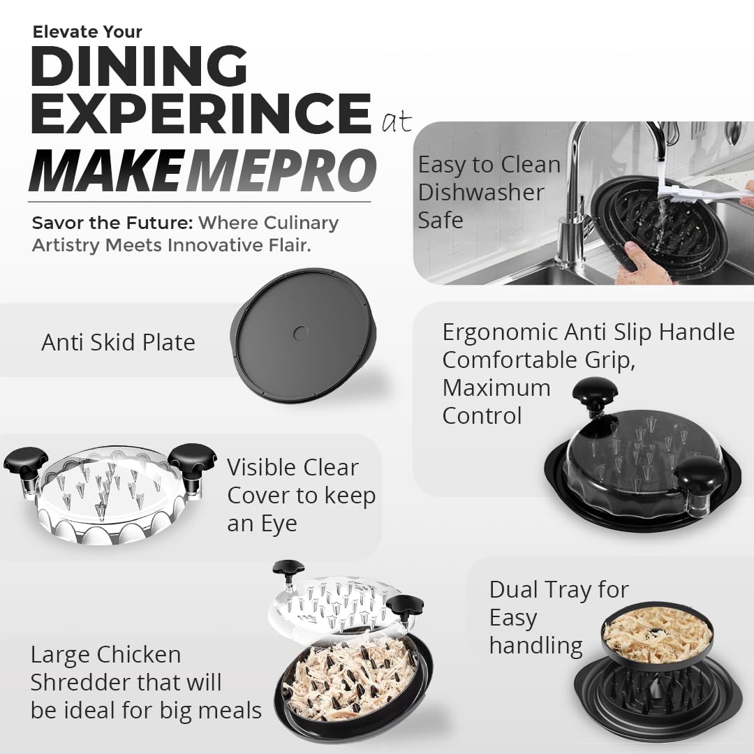 Herramienta trituradora de pollo, trituradora manual de carne para pollo, carne de res, cerdo con cepillo de limpieza y pinzas, base antideslizante fuerte, sin BPA, apta para lavavajillas | Gadgets de 4