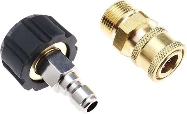 Set of 2 Pressure Washer Hose Adapter Set M22 14mm Thread Female to 1/4 Inch Quick Socket Male & 1/4 Inch Quick Socket Female to M22 14mm Male