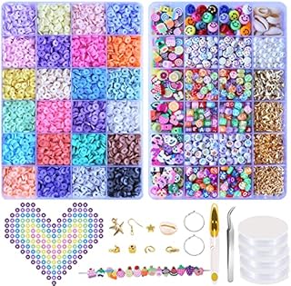 Clay Beads Bracelet Making Kit Flat Round Polymer Clay Beads for Jewellery Making Kit with Pearls Smiley Face Letter Heishi Beads DIY Set Handmade Necklace Earring Phone Charm Girls Kids Adults