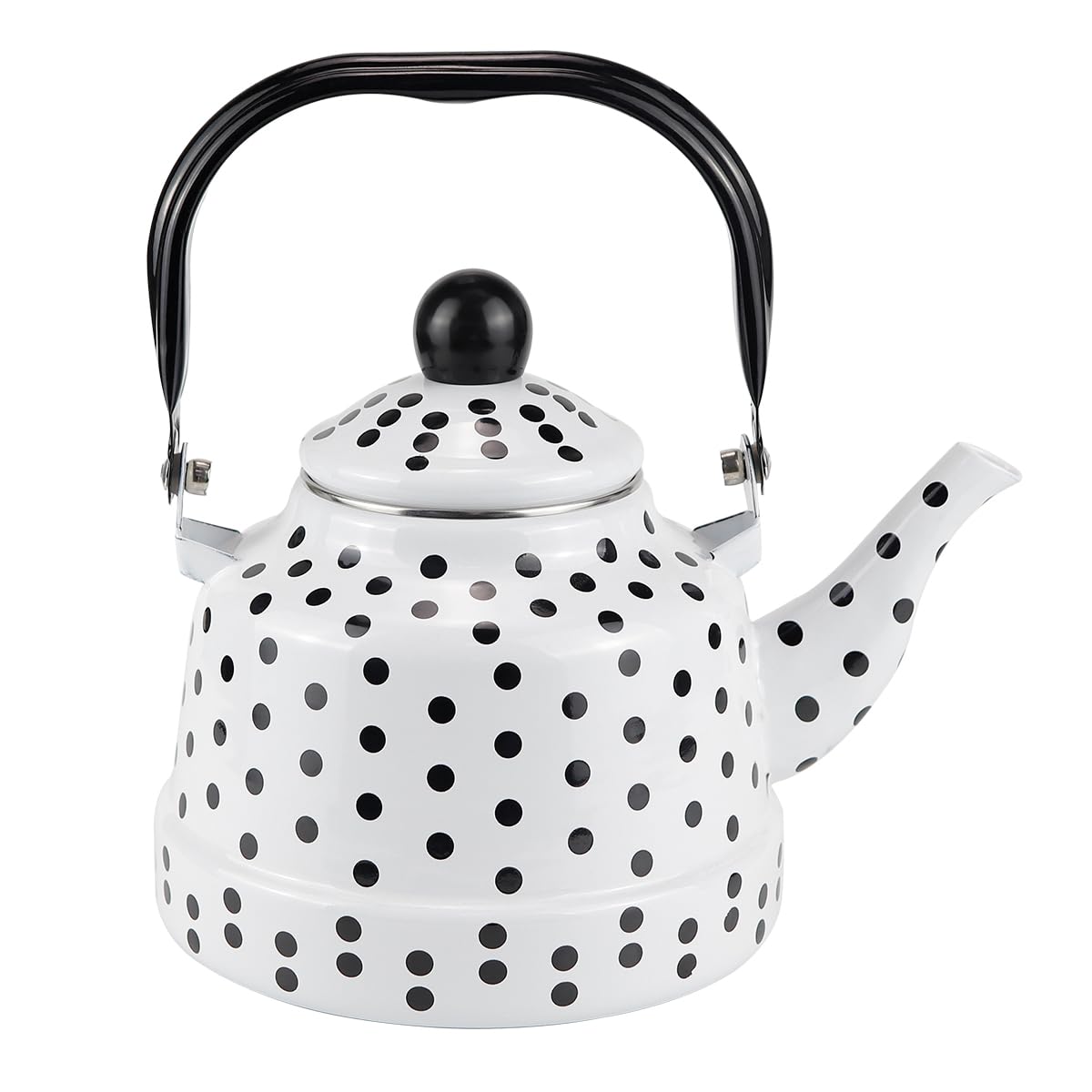 1.7L Porcelain Enameled Teakettle Dot Pattern Tea Kettle Hot Water Kettle for Home Restaurant Kitchen Outdoor?White?No Whistling?