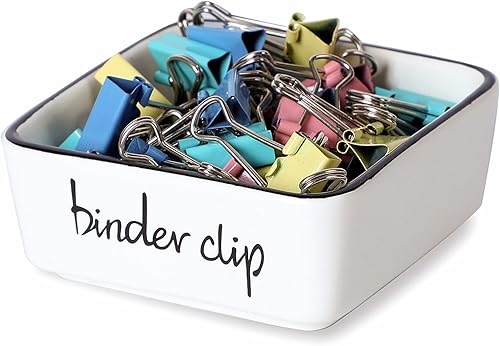 Carpeta cuadrada de granja, organizador de clips de papel de cerámica para escritorio, soporte de pasadores de oficina de 3.3 pulgadas (blanco)