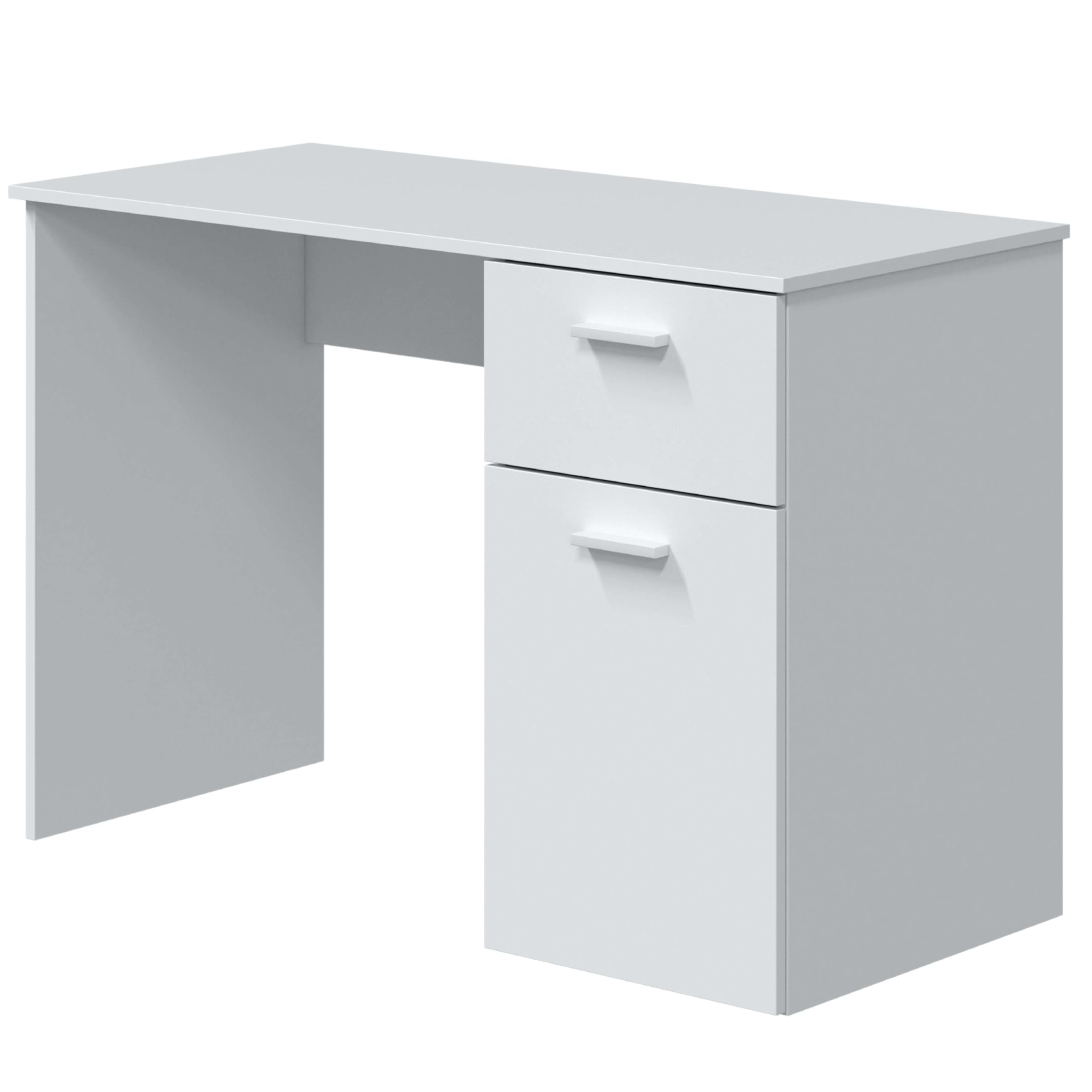 Habitdesign Mesa de Estudio con 1 Cajon y 1 Puerta, Mesa de Escritorio o Despacho, Modelo Just, Acabado en Color Blanco Artik, Medidas: 108 cm (Largo) x 73 cm (Alto) x 50 cm (Fondo)