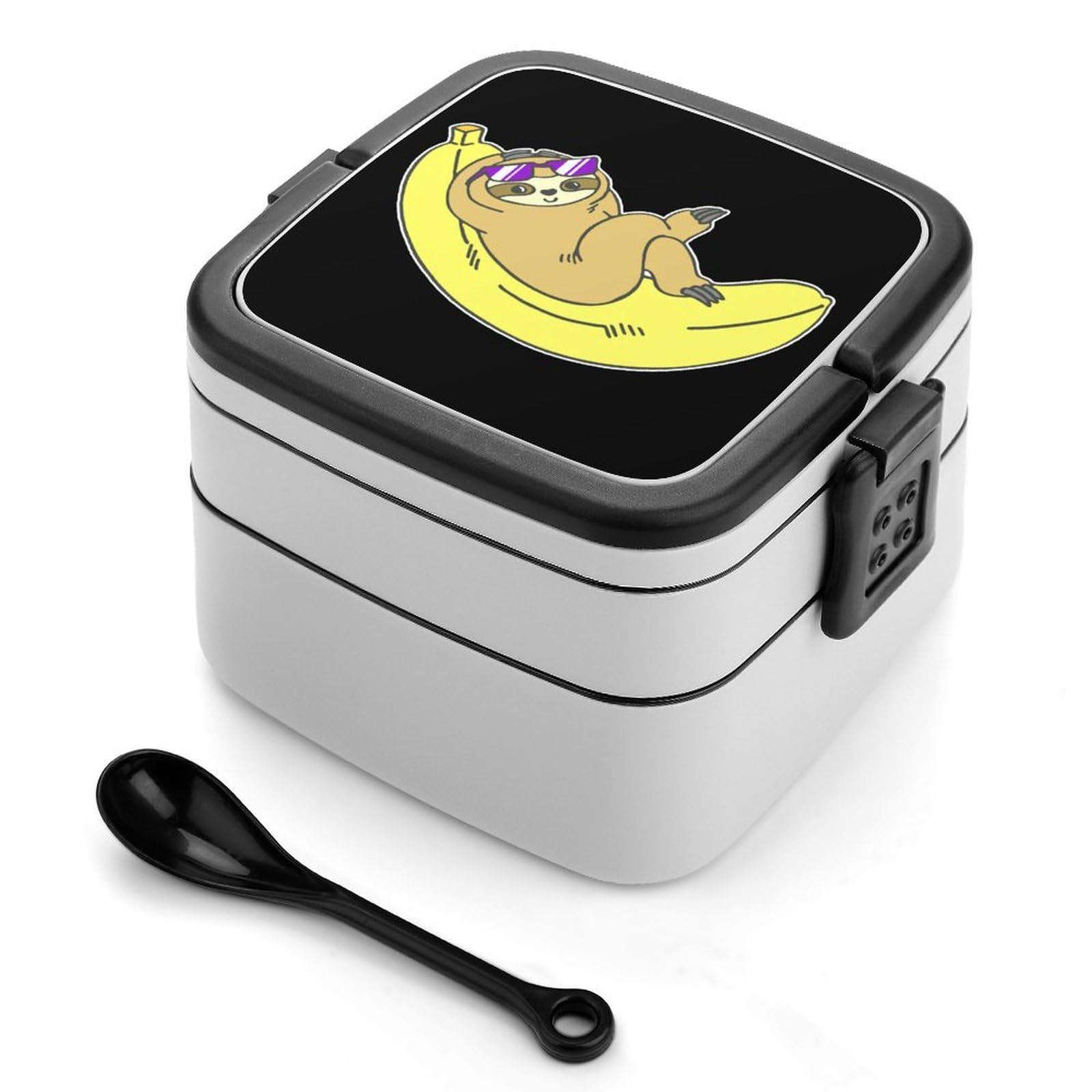 CGSBNGHA Funny Banana Sloth Bento Lunch Box 2 Layer Lunchbox Food Container for Adults Office