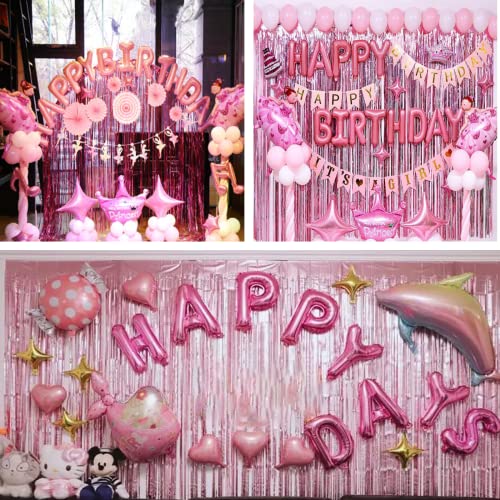 Pink Tinsel Curtain - Metallic Foil Fringe Streamers, 3ft X 8.2ft Party Backdrop for Birthday, Christmas, Wedding & Holiday Decoration - 2 PCS - Image 5