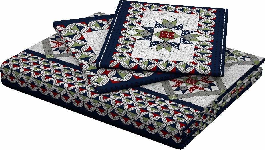 Image of La Verne104 TC 100% Cotton Jaipuri Rjasathani Hand Print Bedsheet with 2 Pillow Covers (Tricolor)