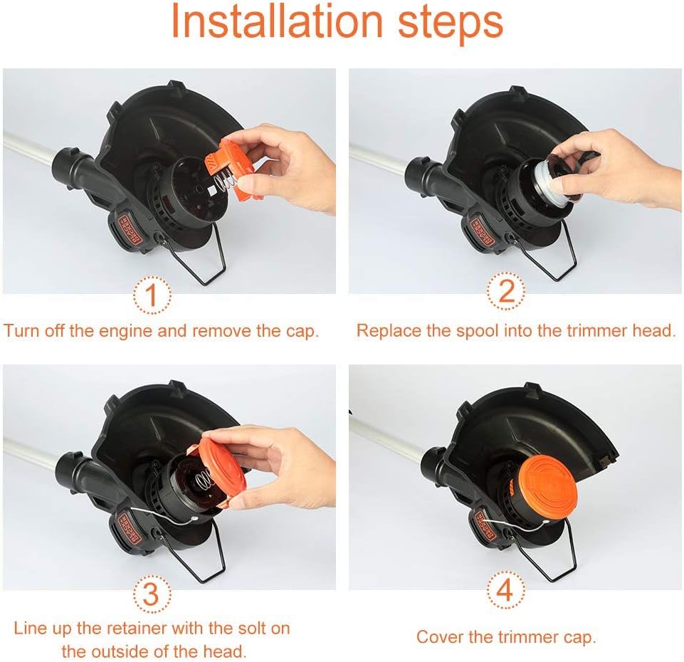 mycheng New 0.065" Line String Trimmer Replacement Compatible for Black & Decker AF-100-3ZP GH900 GH600 String Trimmer(8 Pack+2 Spool Cap and Spring) : Patio, Lawn & Garden