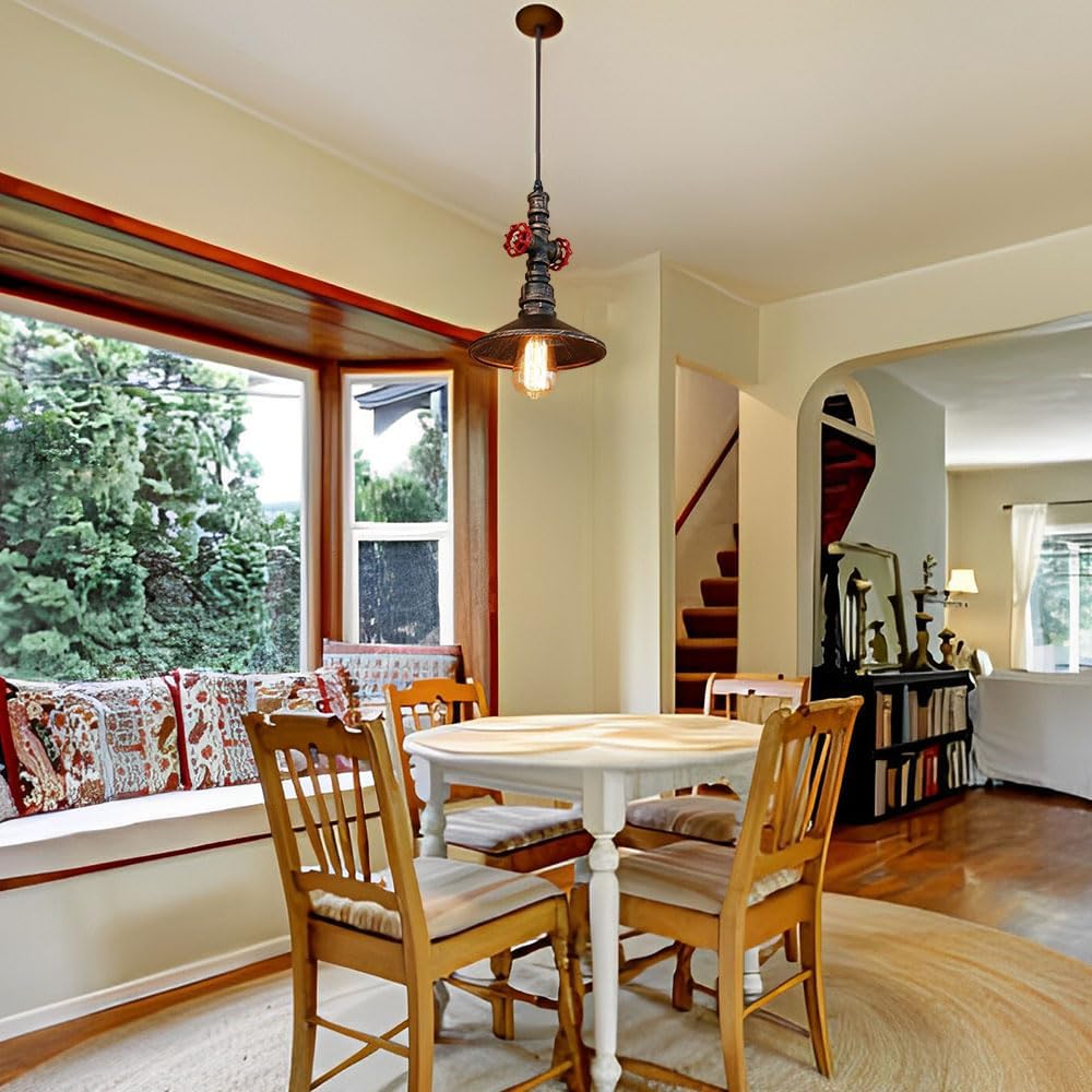 Steampunk Water Pipe Ceiling Pendant Lamp Farmhouse Metal Pendant Lights Vintage Industrial Pipe Light Fixture Home Kitchen Dining Room Ceiling Hanging Light