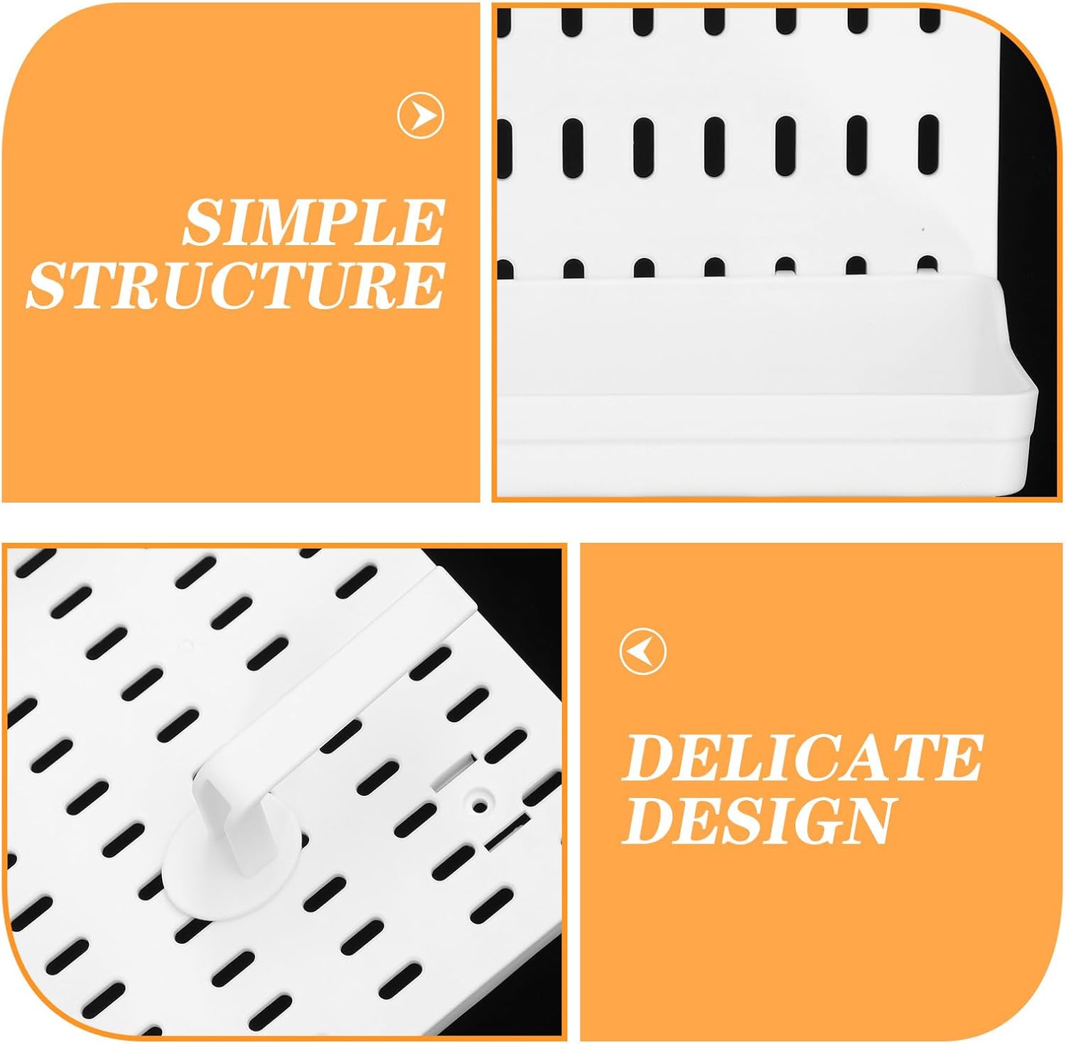 Cabilock Wall Mounted Plastic Pegboard Organizer with Hooks, Heavy Duty Pegboard Kit for Home Storage and Craft Room, No-drill Utility Rack for Kitchen and Bedroom Organization