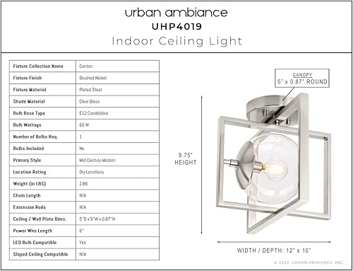 Miniatura 3 de Urban Ambiance Lámpara de techo minimalista de lujo, tamaño mediano: 9.75 pulgadas de alto x 12 pulgadas de ancho, con elementos modernos de estilo