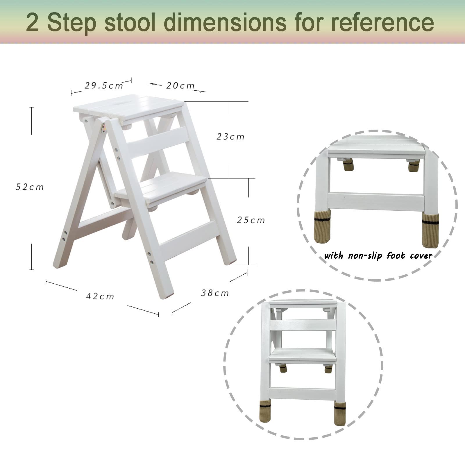Escalera de Tijera de Madera portátil, Taburete Plegable, Asientos escalonados, Multiusos para Sala de Estar, hogar y Oficina, Capacidad de Carga de 330lb