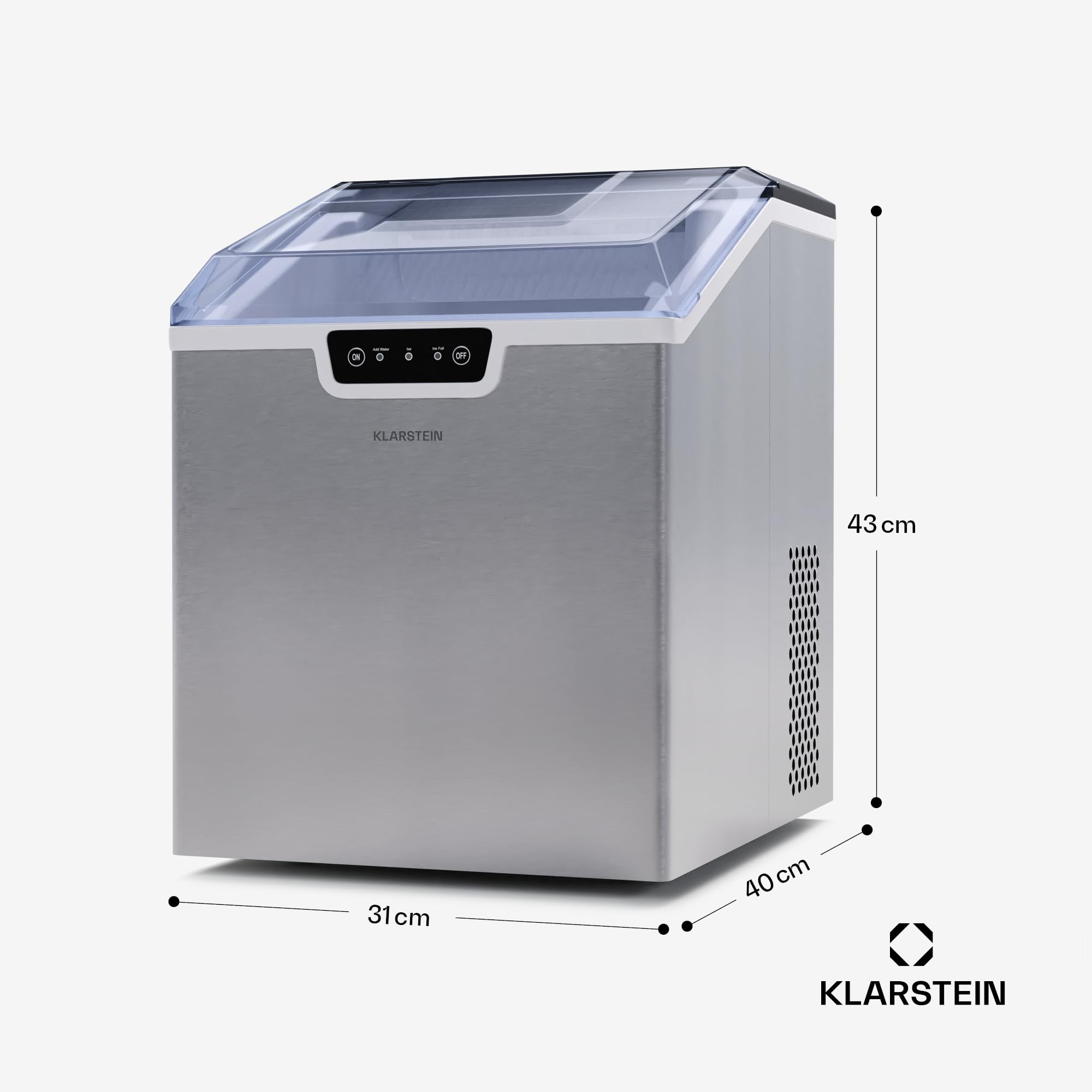Klarstein Maquina de Hielo para Casa 3,3 L, Ice Maker Capacidad 18 kg, Maquina para Hacer Cubitos de Hielo Encimera Casa con Alarma Seguridad, Ice Maker Machine para Hielos Rápida para Cubito Hielo