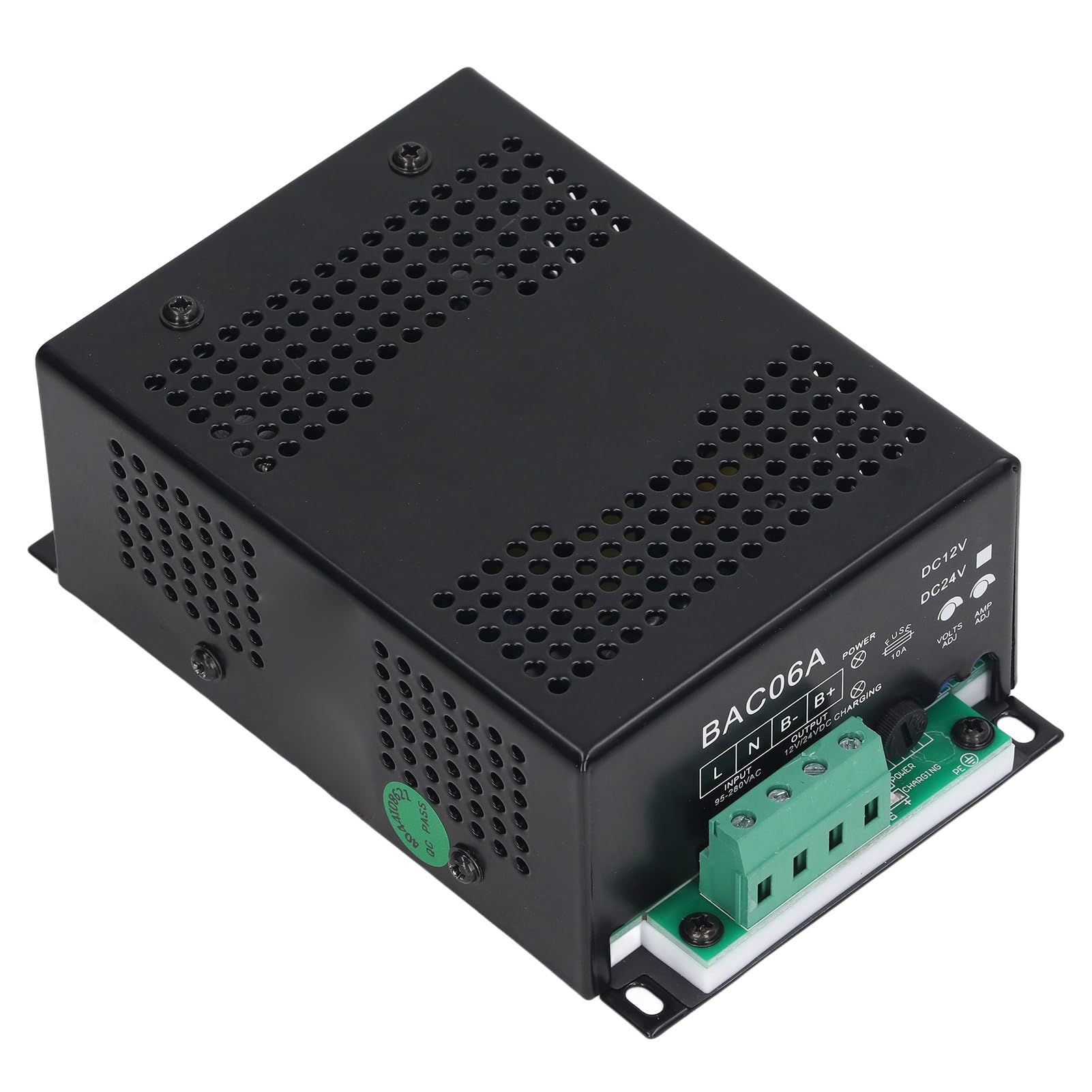Ładowarka Akumulatora Generatora, moduł ładowarki Akumulatora ze Stali Stopowej 6A Wyświetlacz LED o Mocy 85 W Dwustopniowe Automatyczne ładowanie AC 95 do 280 V do Konserwacji Agregatu (12V)