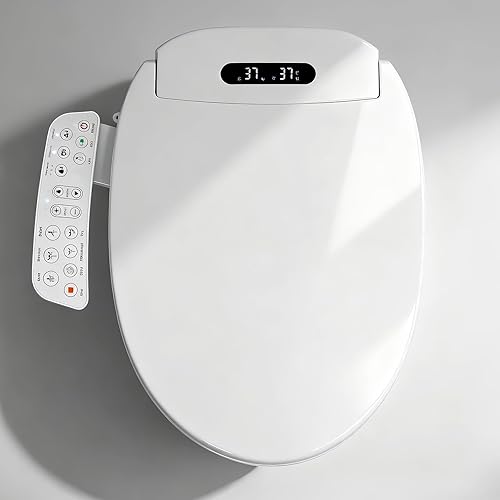 TooCust Asiento de inodoro redondo con bidé, bidé electrónico con calefacción con secadora y agua tibia, lavado con control de temperatura, panel