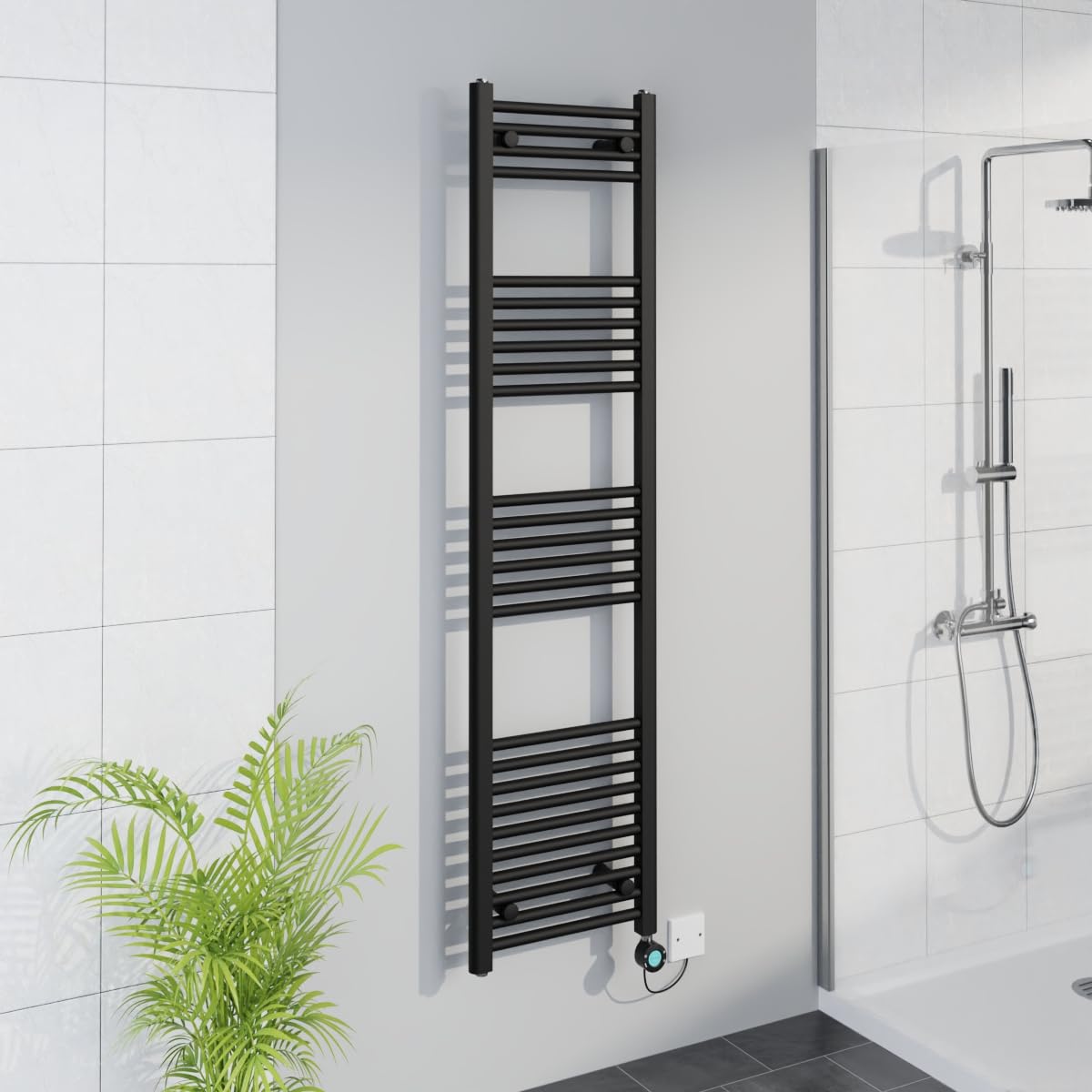 Warmehaus WiFi Electric Bathroom Straight Radiator Timer 1600x400mm Black