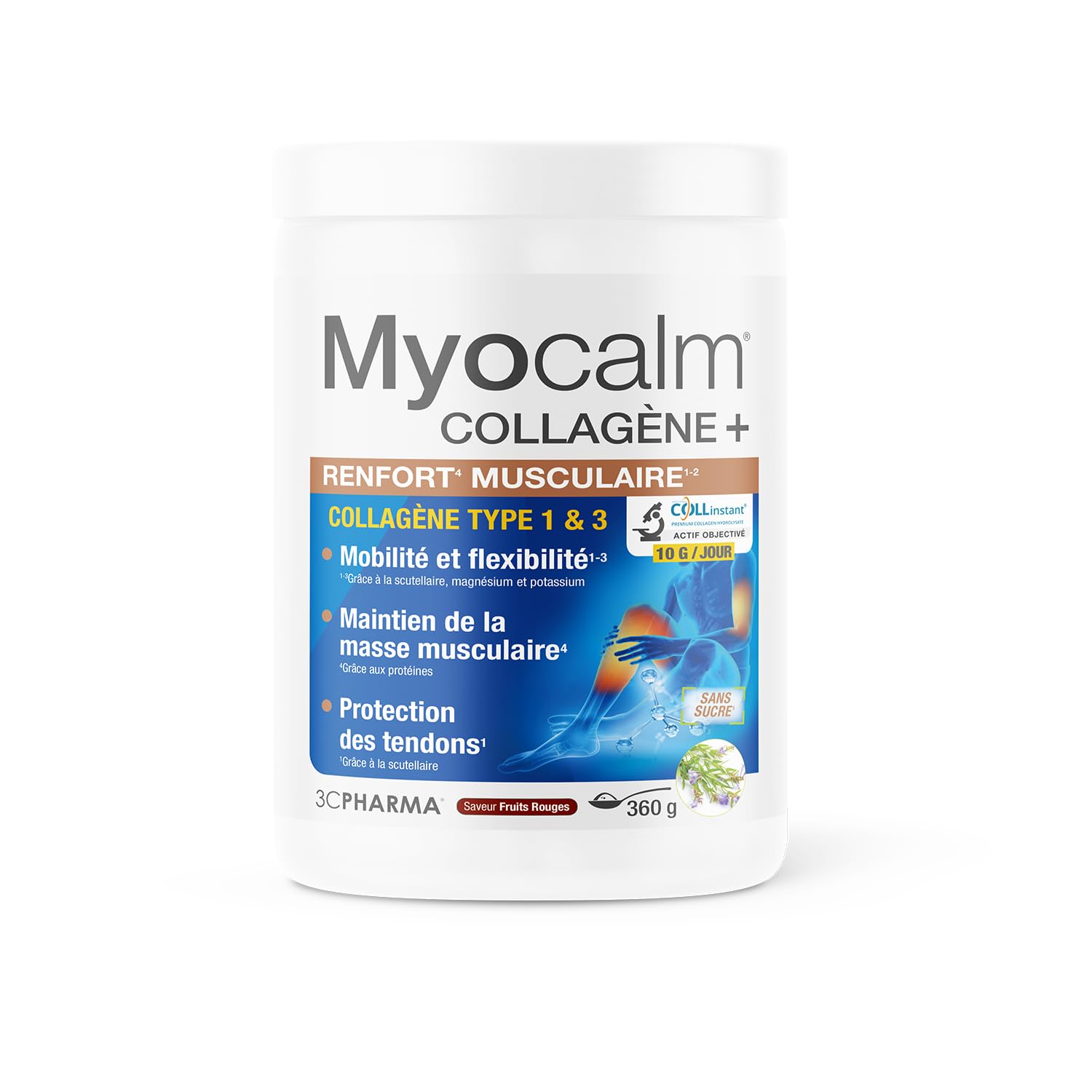 MYOCALM COLLAGÈNE POUDRE 360 g - 3C Pharma - Renforcement Musculaire Collagène Type 1 et 3 Muscles et Tendons Récupération Musculaire Mobilité et Flexibilité
