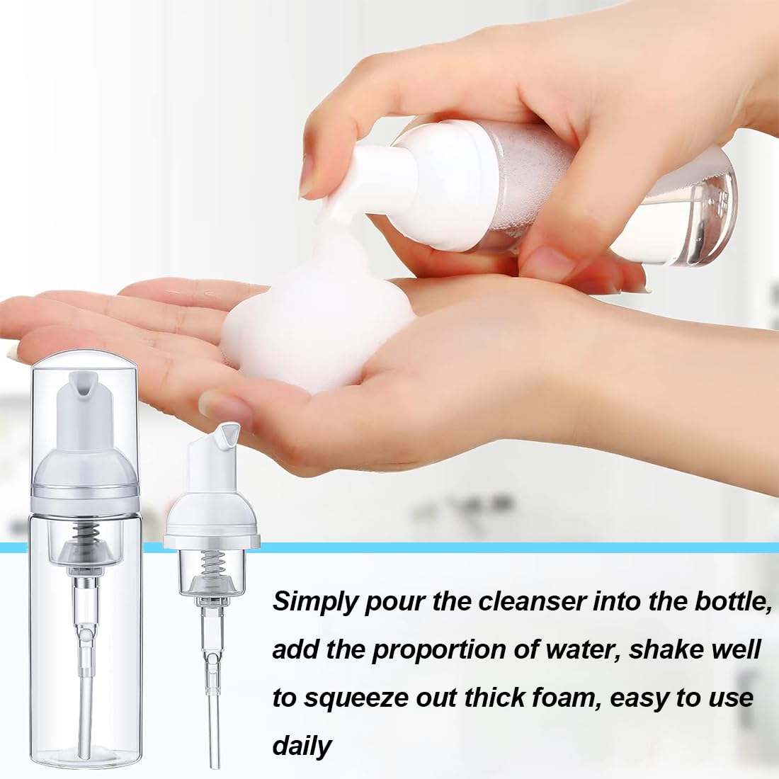 3 Pezzi Dispenser Sapone Schiuma - 50 ml Bottiglia Transparent Riutilizzabili per Cosmetici, Lozione, Bagno, Shampoo Liquidi (Trasparente)