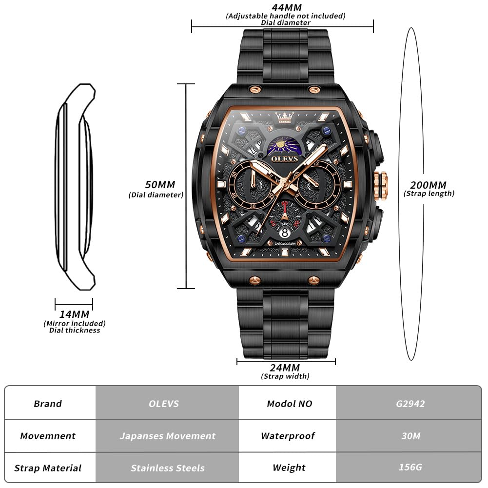 OLEVS - Orologio da uomo con diamanti, impermeabile, luminoso, con quadrante grande dorato, lussuoso, casual, al quarzo, con data, calendario e cinturino in acciaio inox