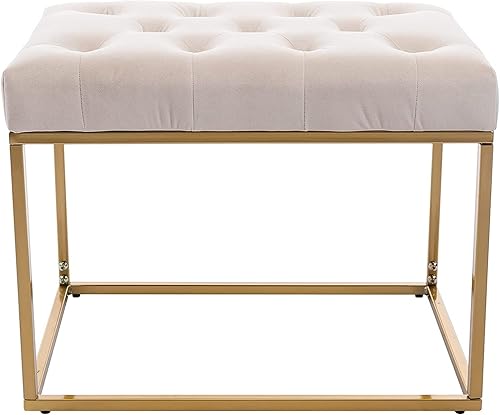 Miniatura 8 de Banco otomano de terciopelo moderno reposapiés tapizado con marco de metal dorado banco de tocador asiento de lectura para sala de estar dormitorio