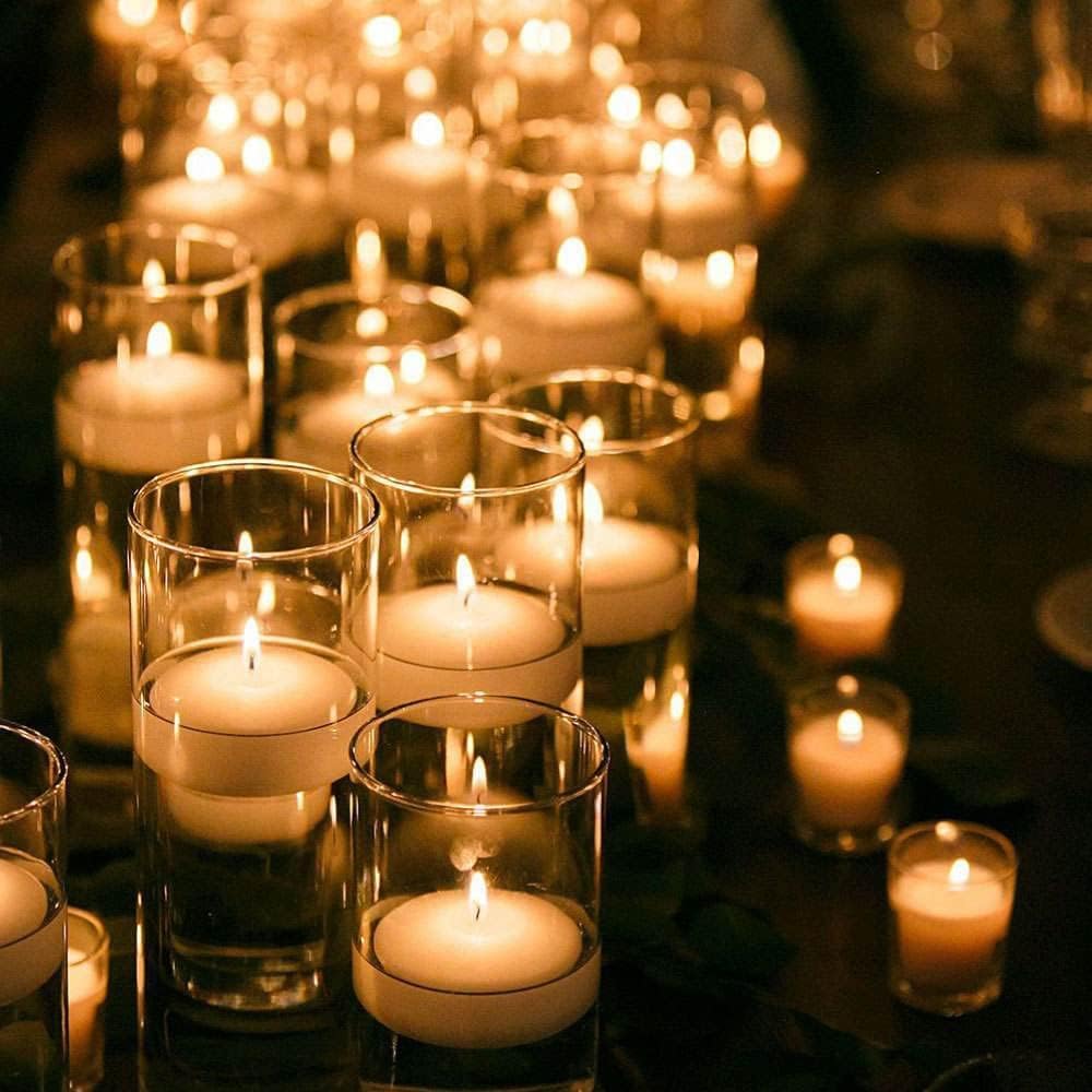 LYOBATH 24 Pack 2 Inch Floating Candles for Centerpieces,White Small Floating Candles for Cylinder Vases, Centerpieces at Wedding, Party, Pool, Holiday