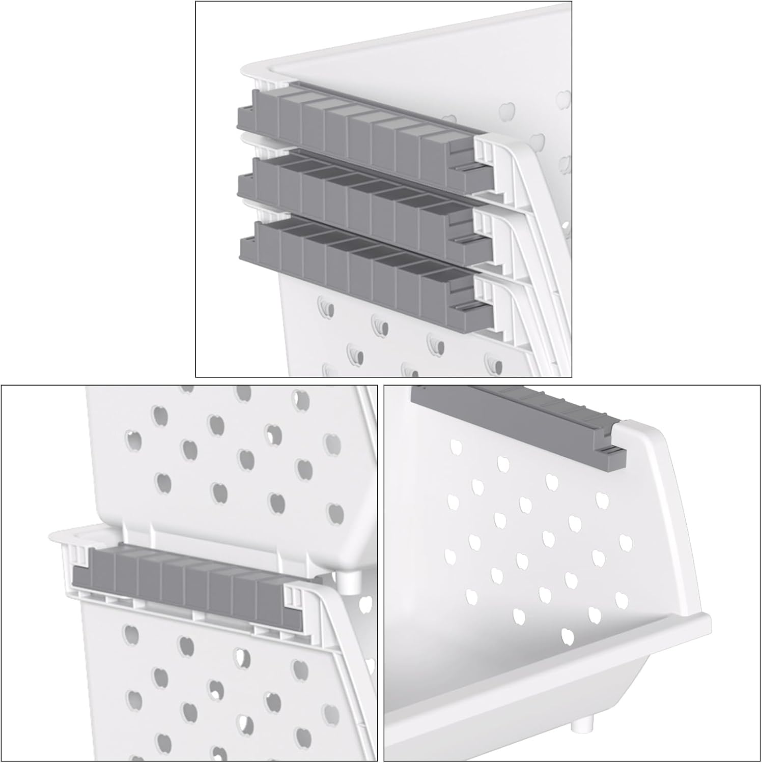 Plastic Stacking Bins, Stackable Storage Basket, White, Set of 3