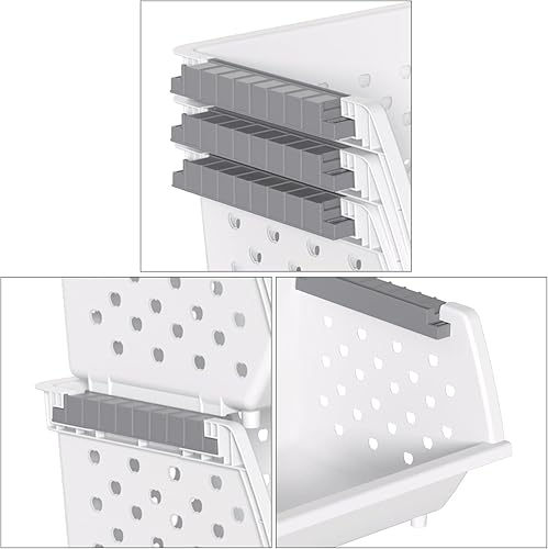 Miniatura 3 de Contenedores apilables de plástico, cesta de almacenamiento apilable, color blanco, juego de 3