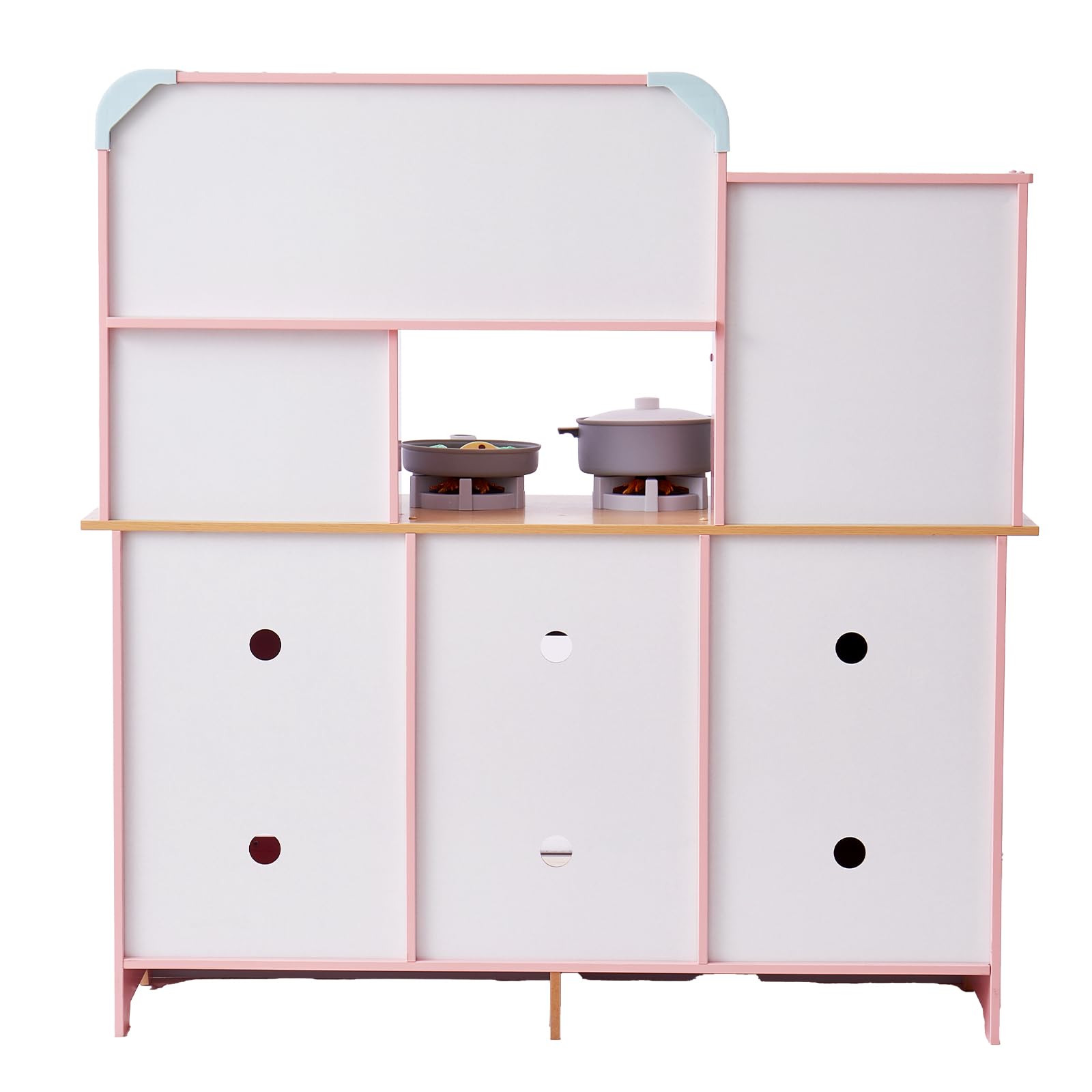 VEVOR Giocattolo Cucina per Bambini, Set Giocattolo da Cucina per Bambini in Legno con Luci Suoni Macchina per Ghiaccio Forno Lavello Microonde Frigorifero Utensili, Giocattolo Cucina, 24 pz, Rosa