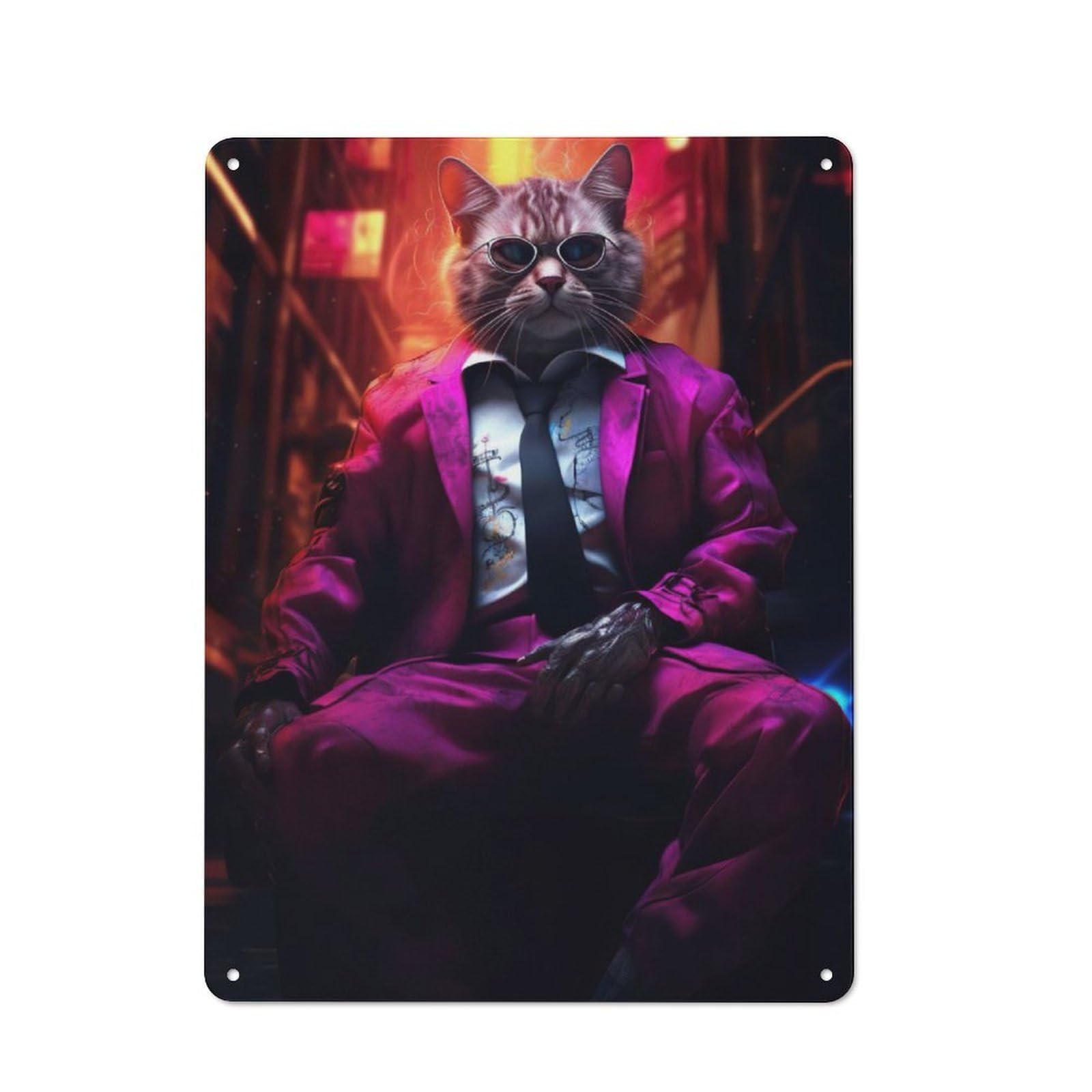 Junmoney Gangster Cat Vintage Metal Sign 40X30cm For Pub Or Café, For Collectors Of Vintage Metal Wall Decor