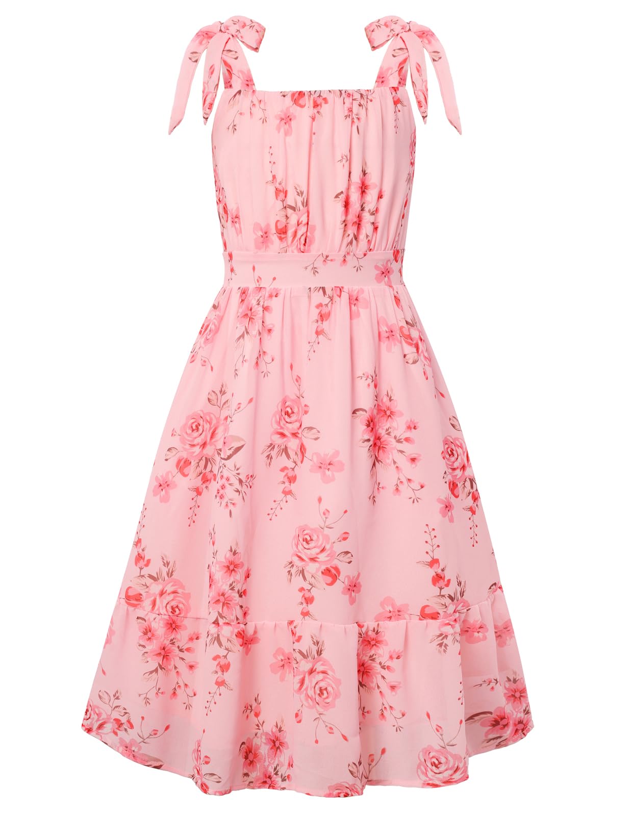 GRACE KARIN A-Line Casual Kleid für Mädchen, Eckiger Ausschnitt Chiffonkleid, Verstellbare Schulterbänder