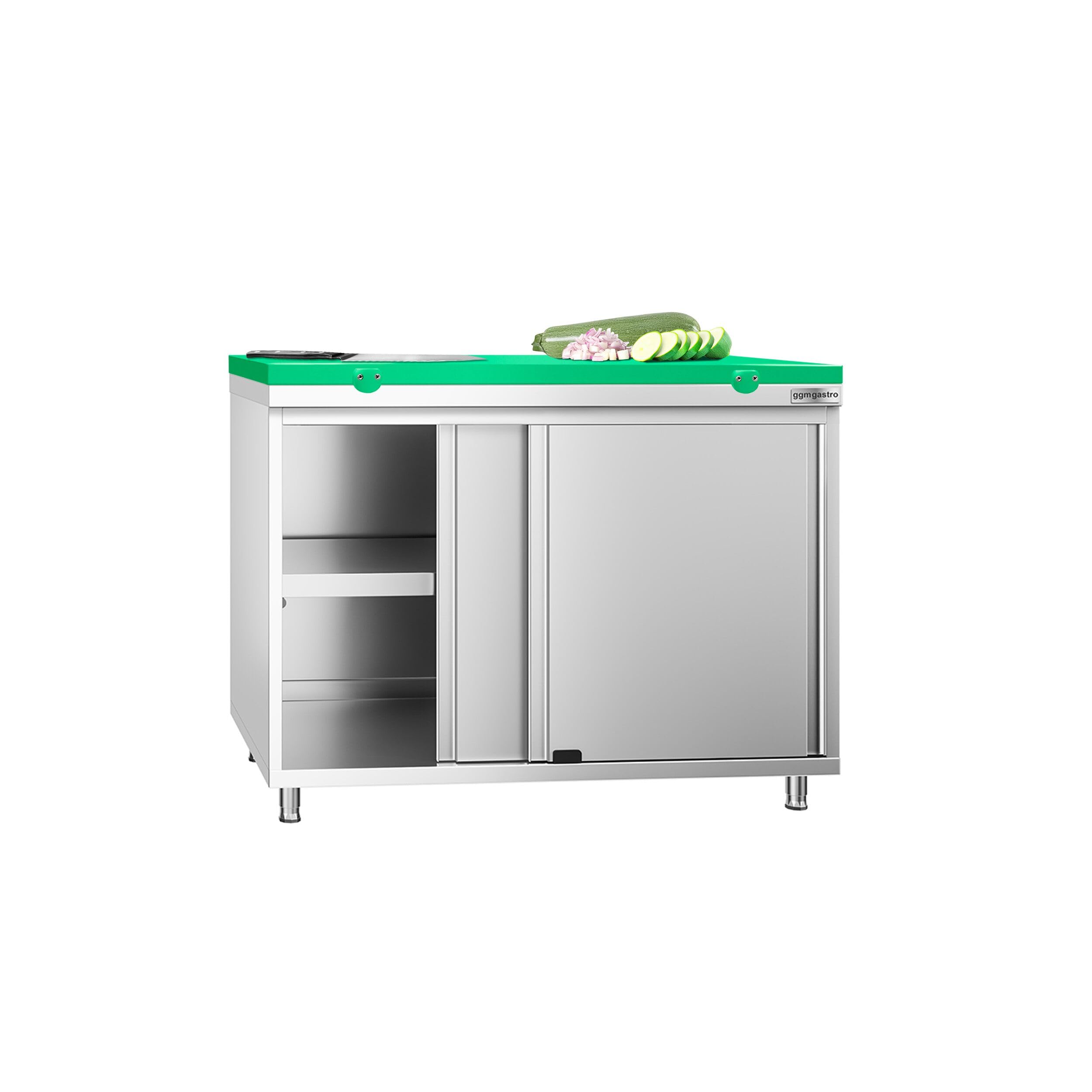 GGM Gastro | ASK107#FKPWT107 | Edelstahl Arbeitsschrank PREMIUM - 1000x700mm - mit Schiebetür - inkl. Schneideplatte Grün