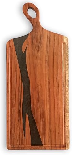 Tabla de picar rectangular con mango, fabricada en madera de teca de la zona tropical del Ecuador, doble curado y grado alimenticio, uso reversible