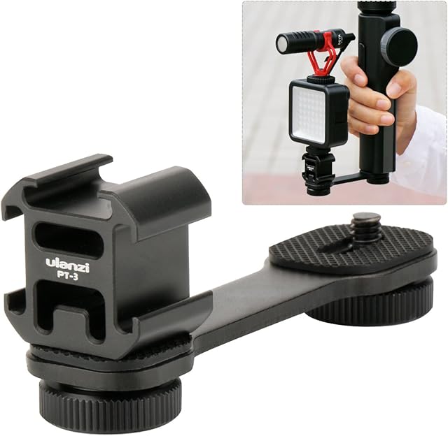 Ulanzi PT-3 Triple Cold Shoe Mounts Plate Microphone Led Video Light Extension Bracket Microphone Stand Rig Compatible for DJI OSMO Mobile 3 2 OM 4 Zhiyun Smooth 4/Feiyu Vimble 2 Gimbal Stabilizer