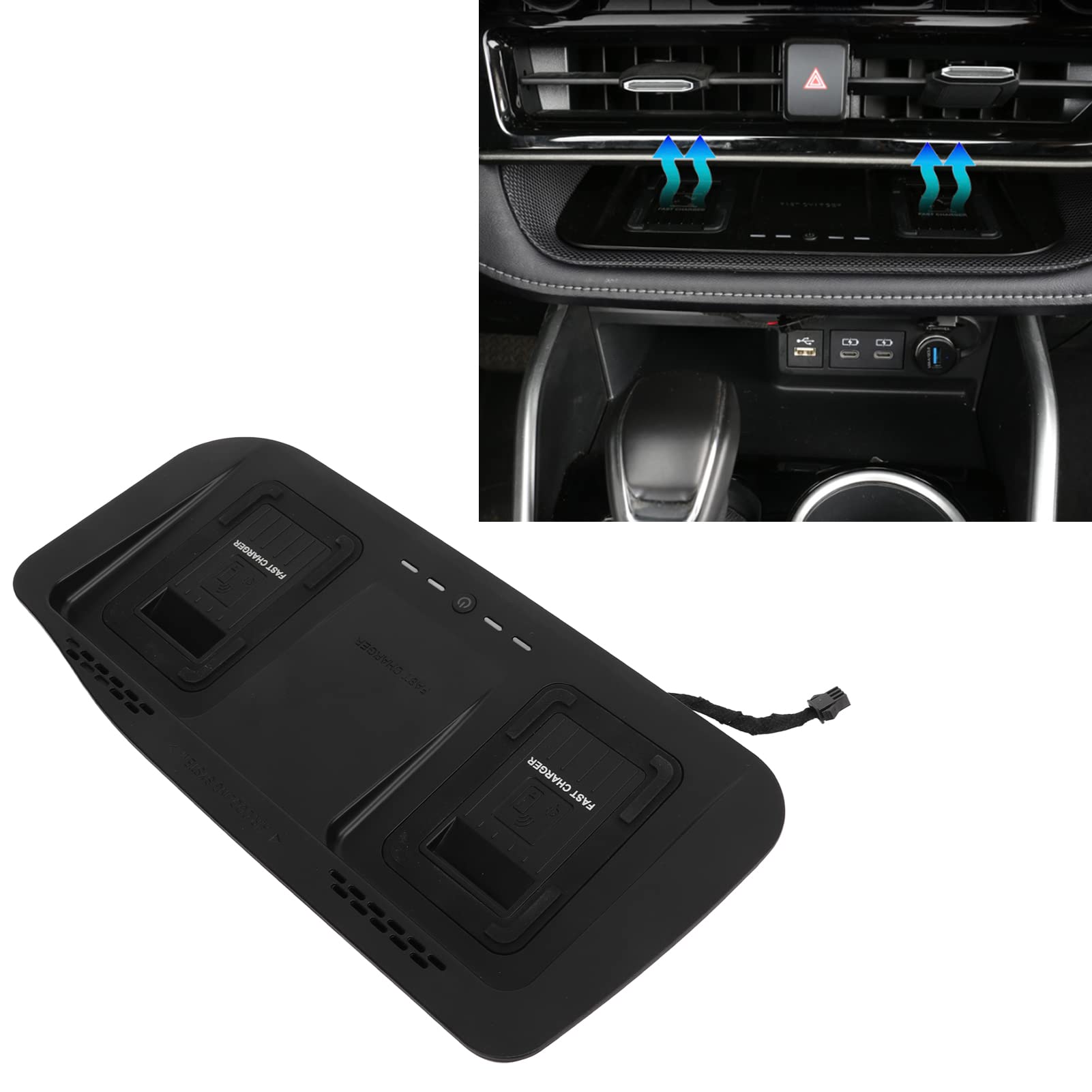 Caricatore wireless con console centrale XTEVU, strumento di ricarica a doppia telefono cellulare, compatibile con Highlander 2020-2022, sostituzione di ricarica da 15 W