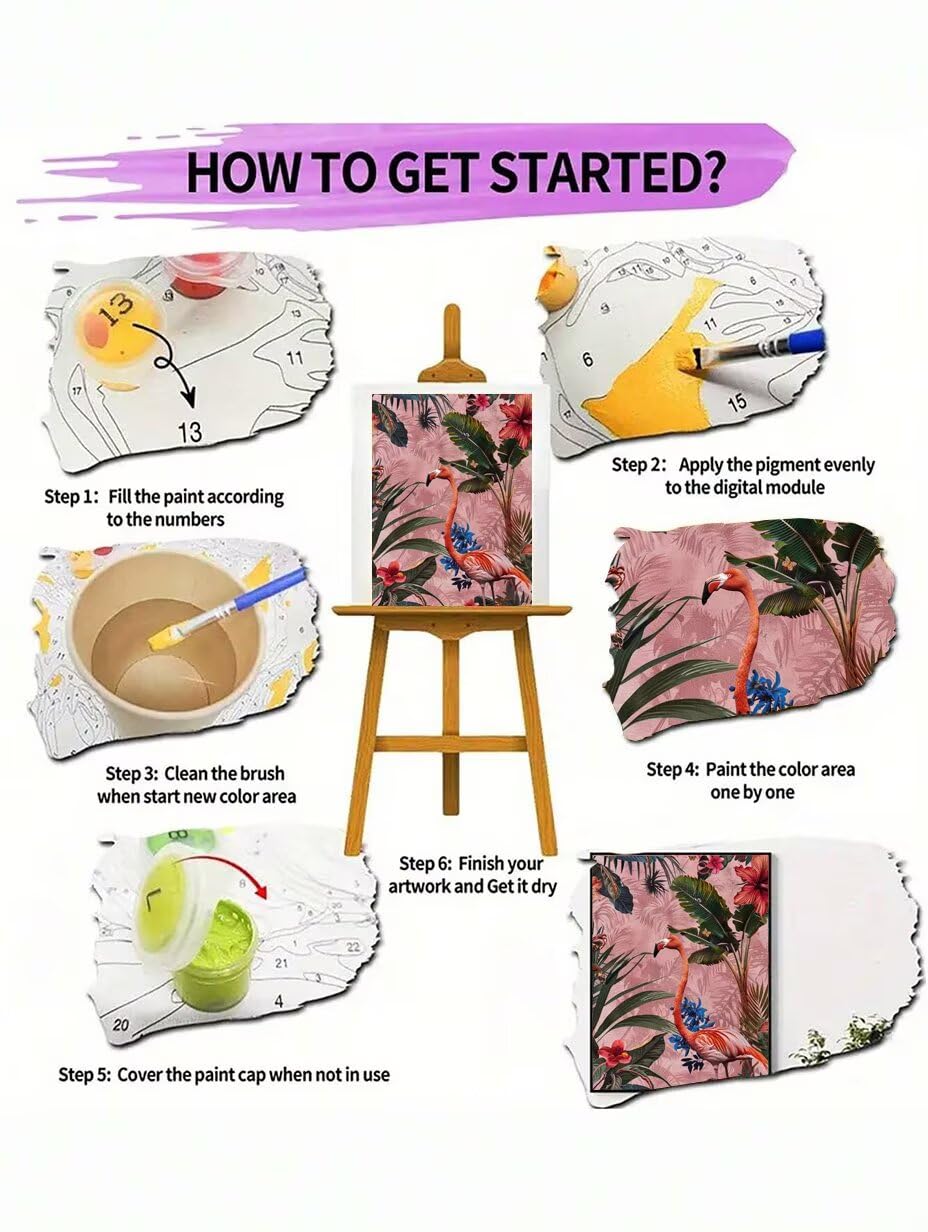 RNXAOPEN Peinture Numero Adulte Plant Flamingo - Activité Manuelle Adulte - Peinture Aquarelle - Loisir Creatif Adulte - Kit Loisir Créatif Enfant - Dès 242 Ans 70x95cm sans châssis en bois 5886-B