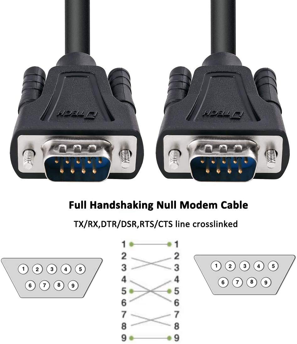 DTECH DB9 RS232 Cavo seriale maschio a femmina zero modem cavo Full Handshaking 7Wire Crossover per comunicazione dati (1,5 m, nero