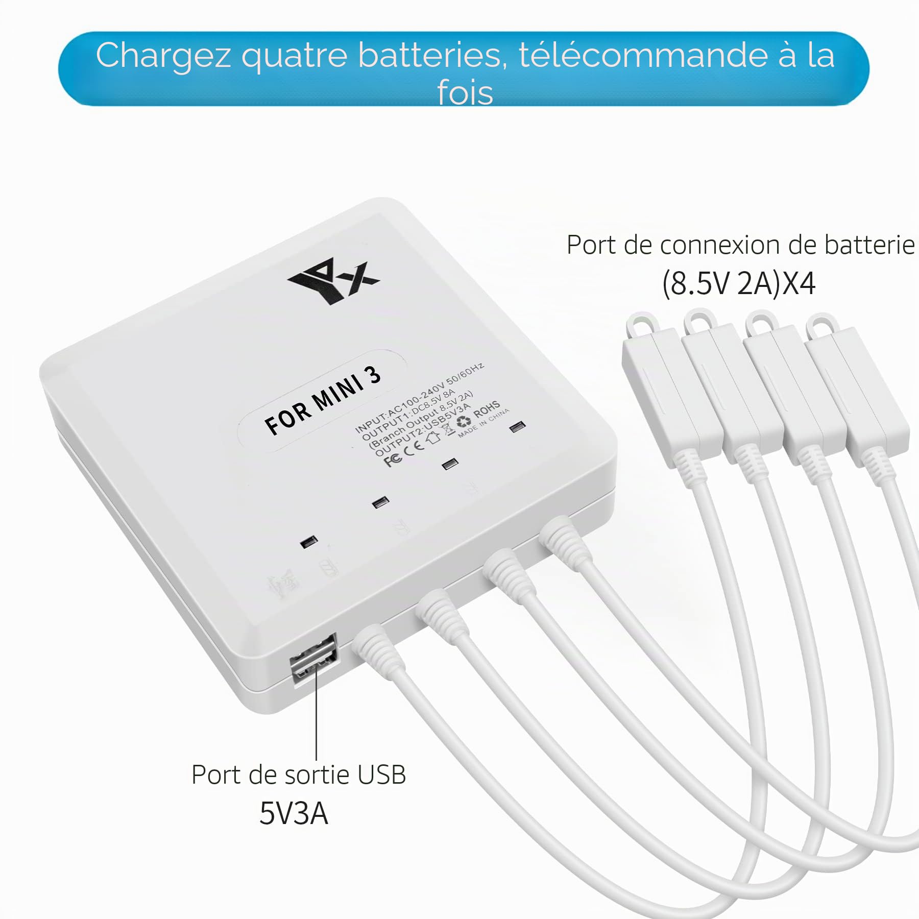 Chargeur de Batterie 6 en 1 pour DJI Mini 3, Mini 4/3 Pro Drone, Station de Recharge Hub Accessoires