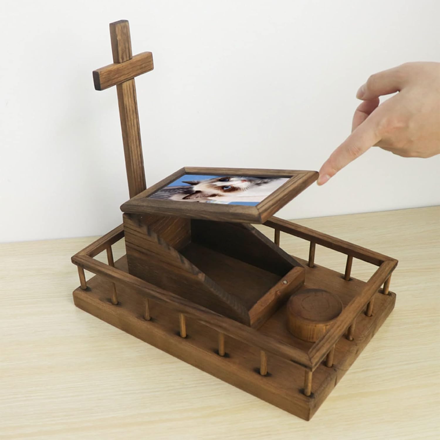 Wood Pet Urns for Dogs Cats Memorial Ash-Box with Picture-Frame &-Cross Loss Memory Coffins Gift Pet Coffin-