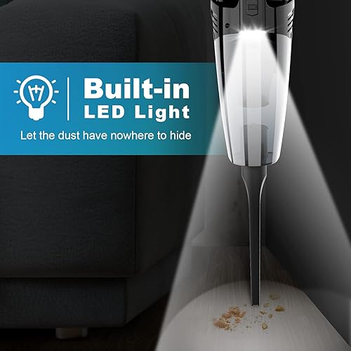 Miniatura 5 de Aspiradora de mano portátil inalámbrica con luz LED, succión de alta potencia, 3 en 1, aspiradora de mano ligera y recargable, aspiradora de mano