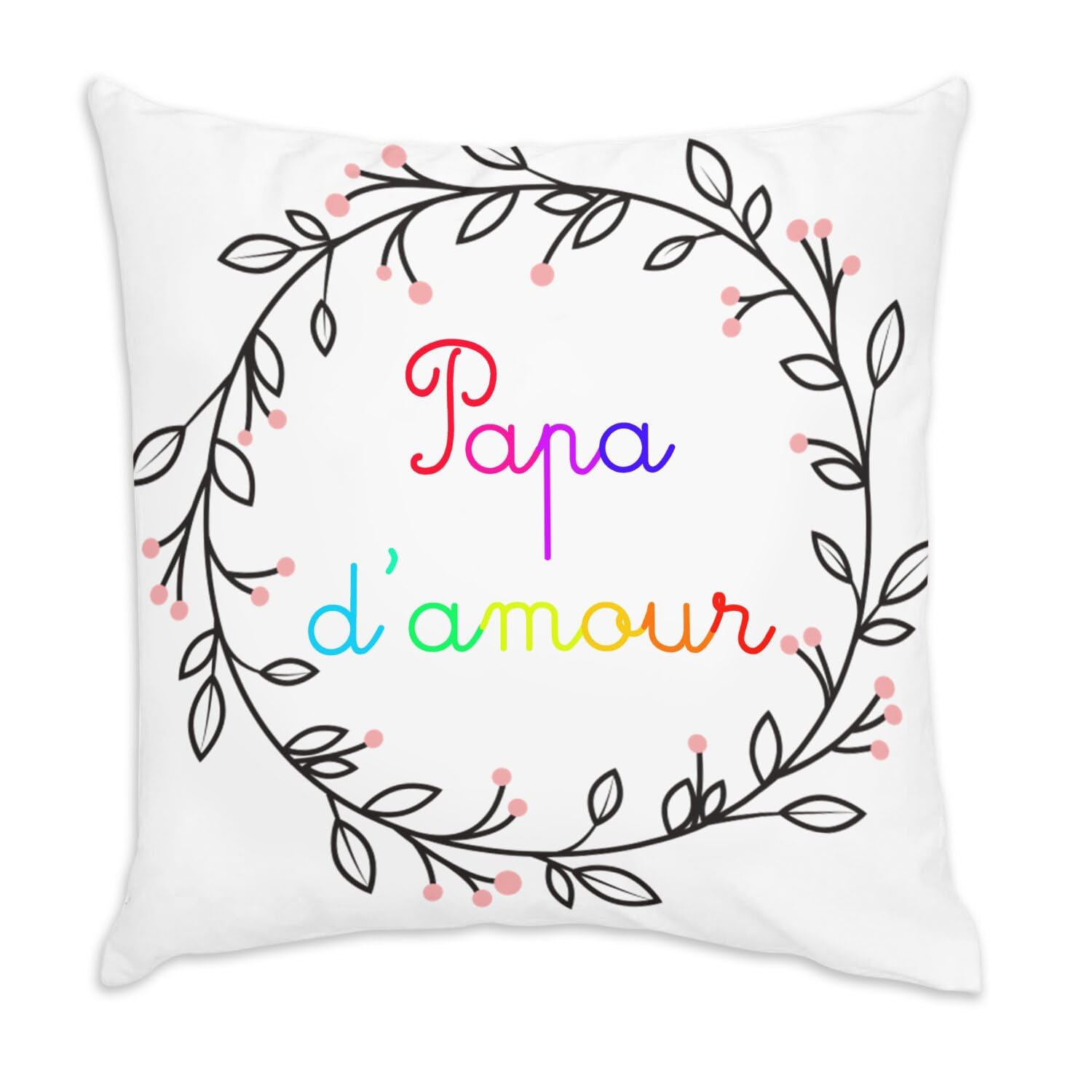 Coussin en velours blanc avec frise de fleur multicolore 40x40 cm