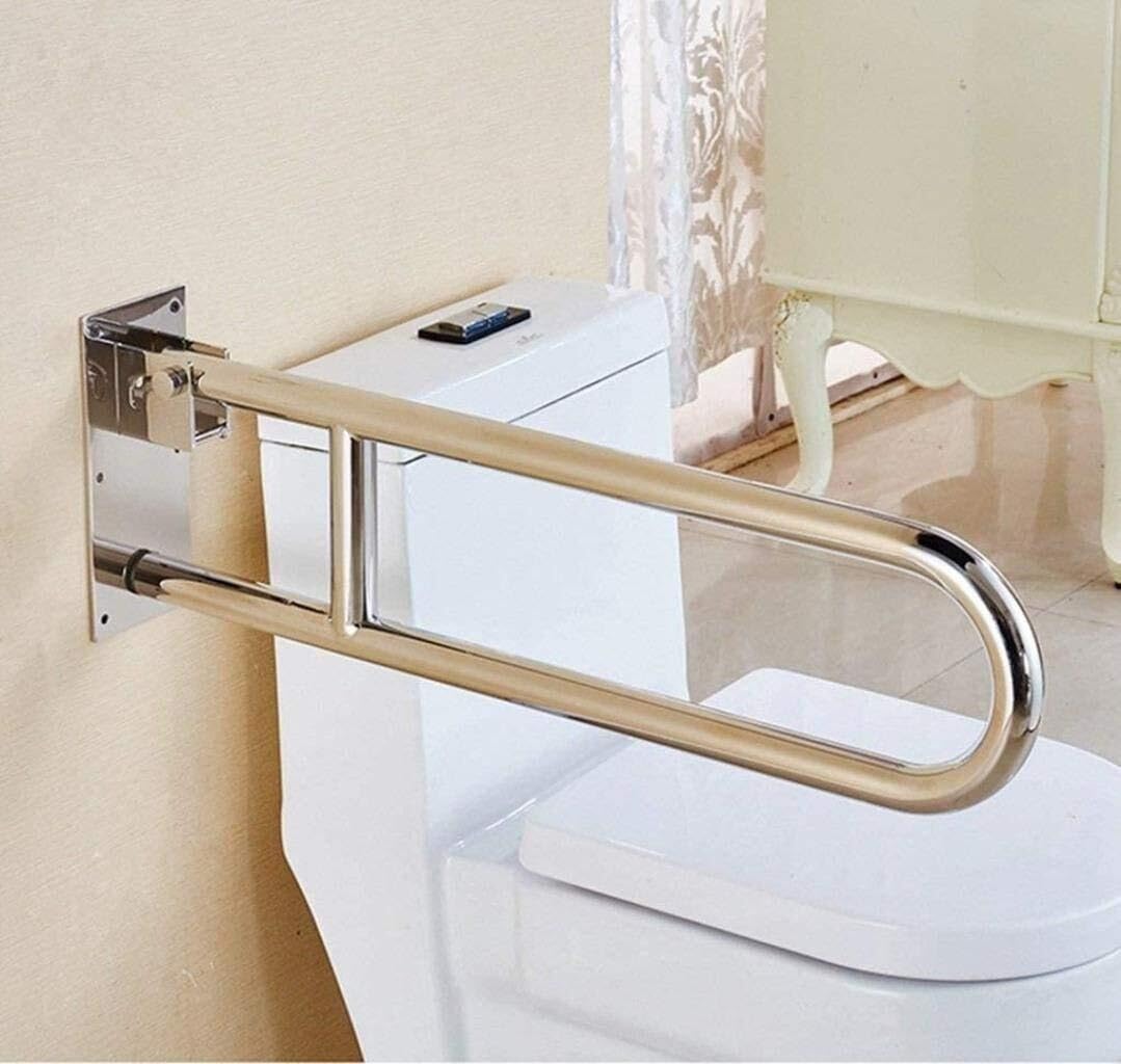 Barra di Sostegno per Bagno, bracciolo Antiscivolo Pieghevole a U, Supporto o per WC e a, Bianco, antiruggine