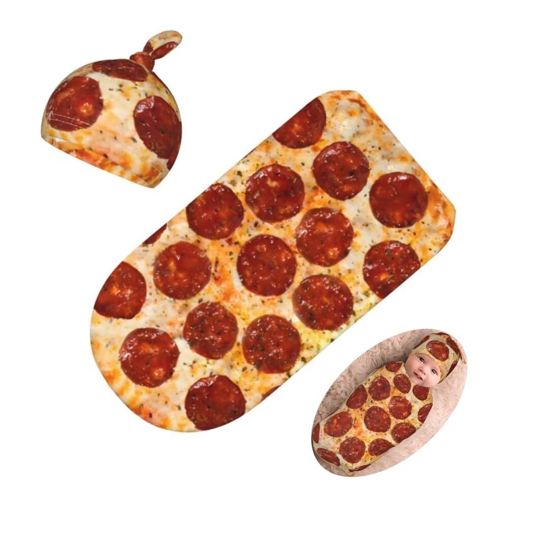 Burrito Pizzas Newborn Swaddling Blanket Beanie Hat Sets Soft Baby Receiving Funny Food Blanket Soft Sleeping Bag New Born Soft Sleep Sacks for Boys Girls