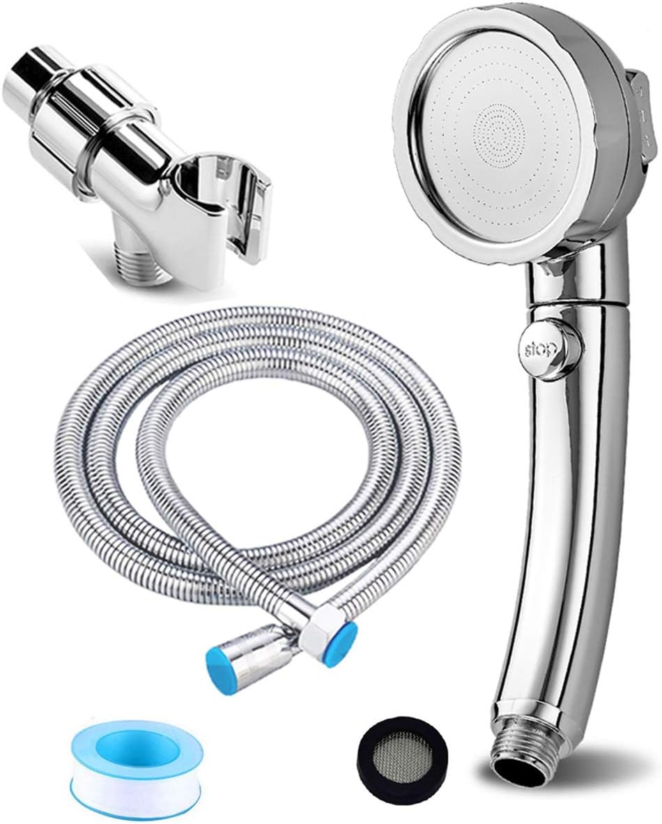High Pressure 3-Setting Handheld Shower Head Kit, with ON/Off Pause Switch Water Saving Removable Showerhead,59 Inches Stainless Steel Hose, Adjustable Shower Mount and Free Plumber's Tape,Chrome