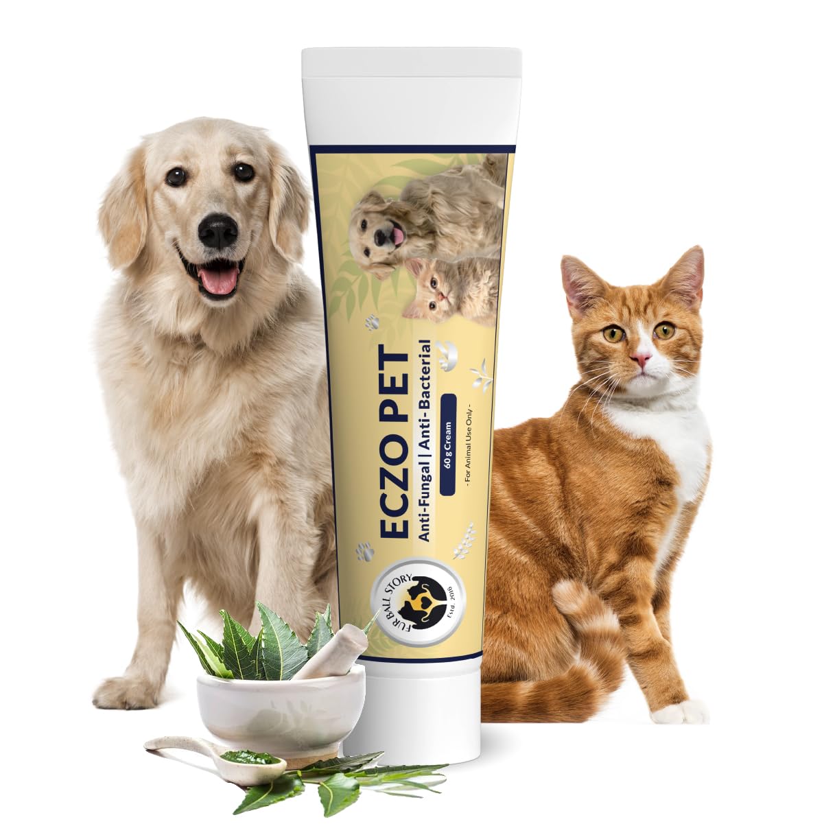 Fur Ball Story Eczo Pet Cream 60gm | Ayurvedic Anti Fungal Anti Bacterial Vet-Approved for Dogs & Cats | Itchy Skin, Infection, Redness, Eczema, Ringworm, Dermatitis, Mange | Results in 2 Applications
