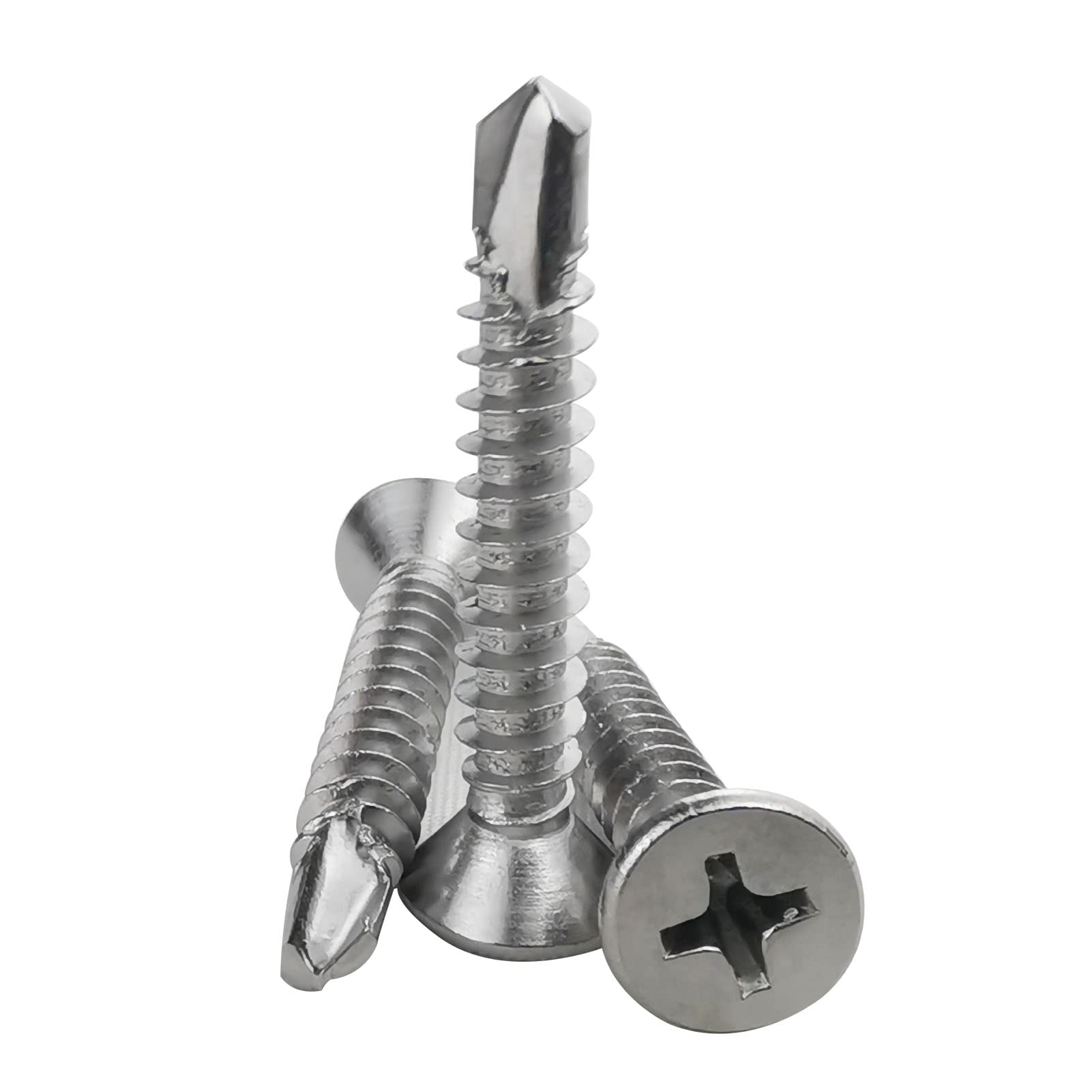 60PCS #10 x 1-1/4" Sheet Metal Self Drilling Screws,410 Stainless Steel Flat Head Screws Phillips Head Self-Tapping Screws High-Strength Fast Sheet