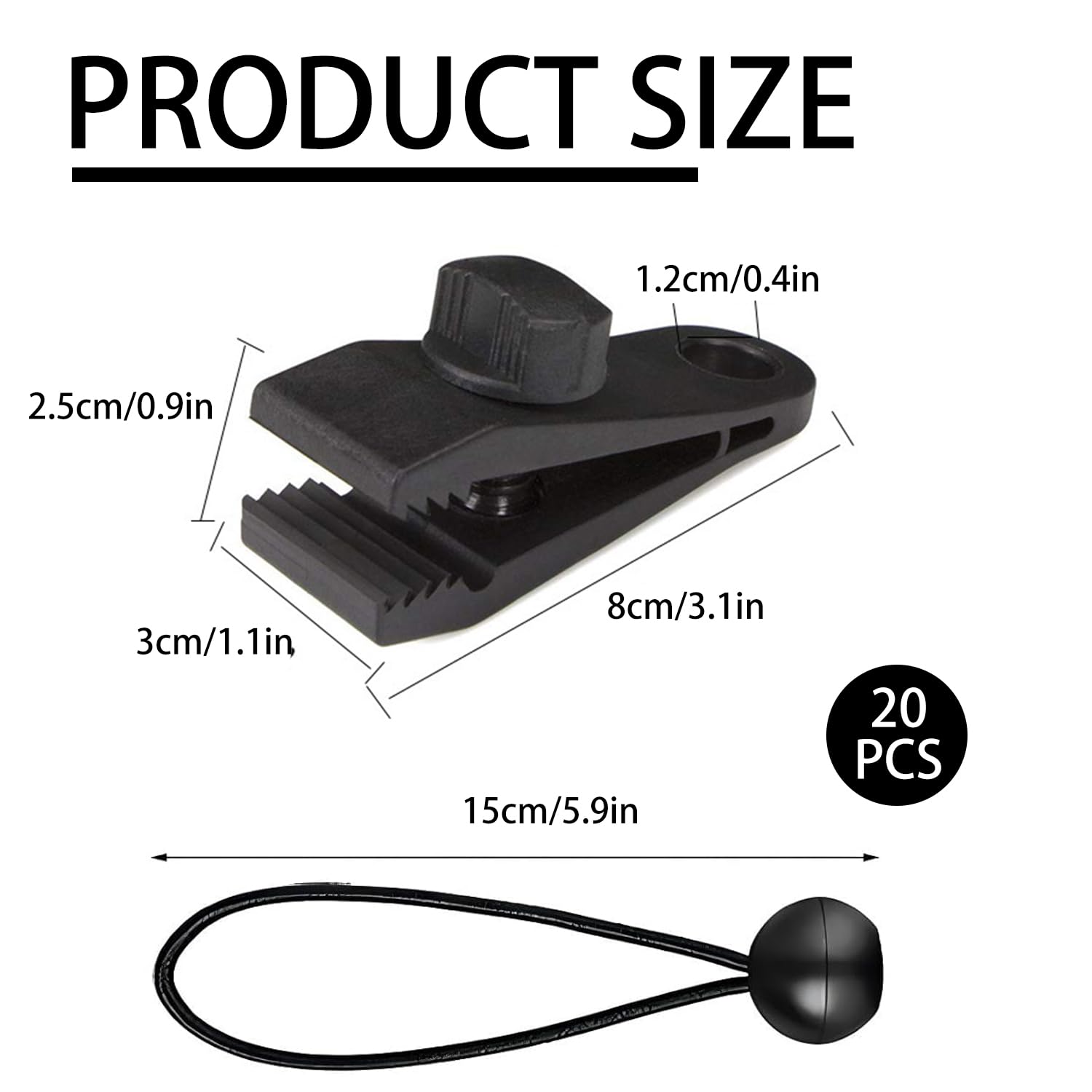 20PCS Tarpaulin Clips + 20PCS Ball Bungee Cords, Heavy Duty Tarp Clips with Strong Grip for Camping Outdoor Covers, Canopies - Image 2
