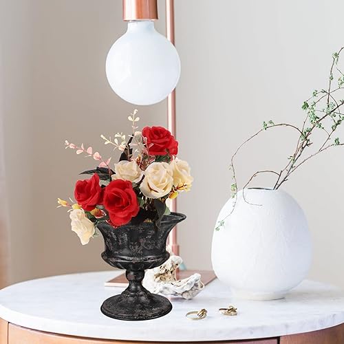 Miniatura 6 de Yardwe Jarrón de urna clásica para urna, jarrón de trompeta de metal, jarrones de mesa de boda, jarrones de hierro fundido, jarrón clásico de urna