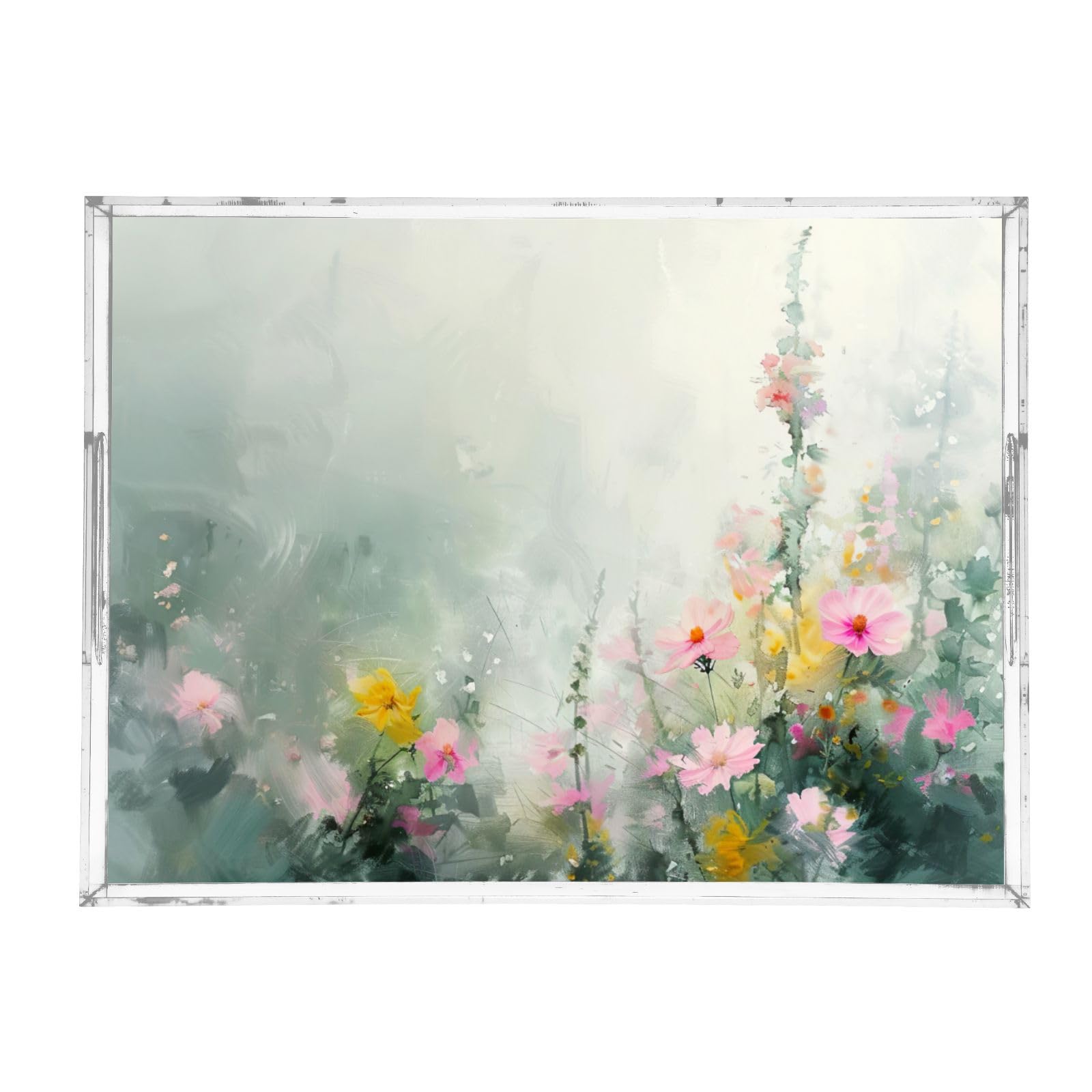 BOESI Graffiti Colourful Flower Pattern Acrylic Decorative Dining Tray, Acrylic Decorative Tray Organizer with Handle for Kitchen, Dining Room, Bathroom, Dresser