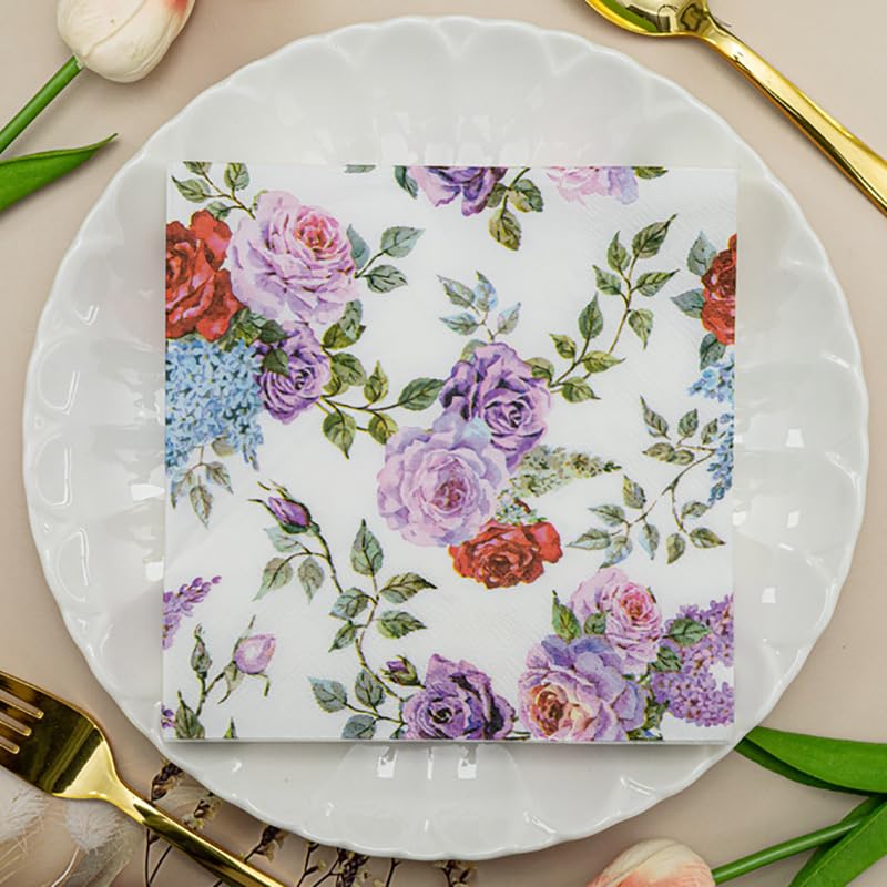Tovaglioli di Carta Purple Rose Graffiti Tovaglioli Decorati Per Decoupage Bar Compleanno Carta Igienica Tovagliolo Decorazione Da Tavola Usa e getta Per Matrimoni Feste 30 Packs(33x33cm)